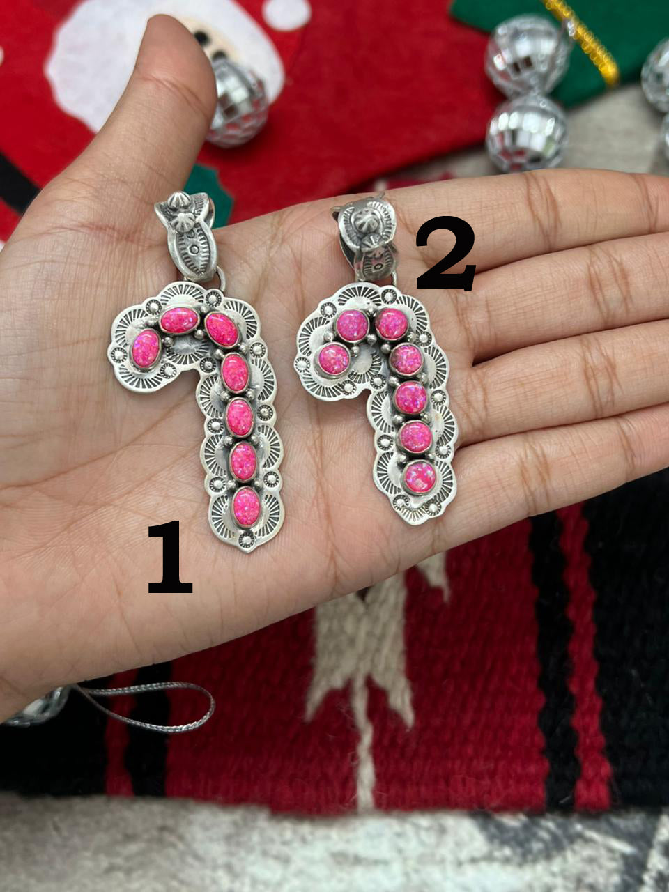 "Christmas Collection" Handmade Sterling Silver Hot Pink Pendant "Signed Nizhoni"