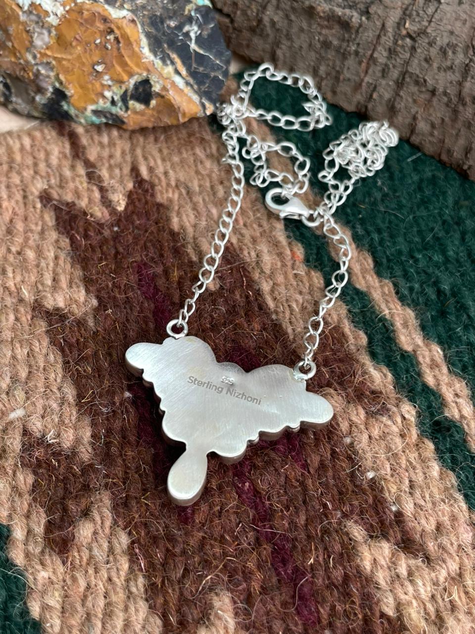 Handmade Sterling Silver Kingman Turquoise Necklace "Signed Nizhoni"