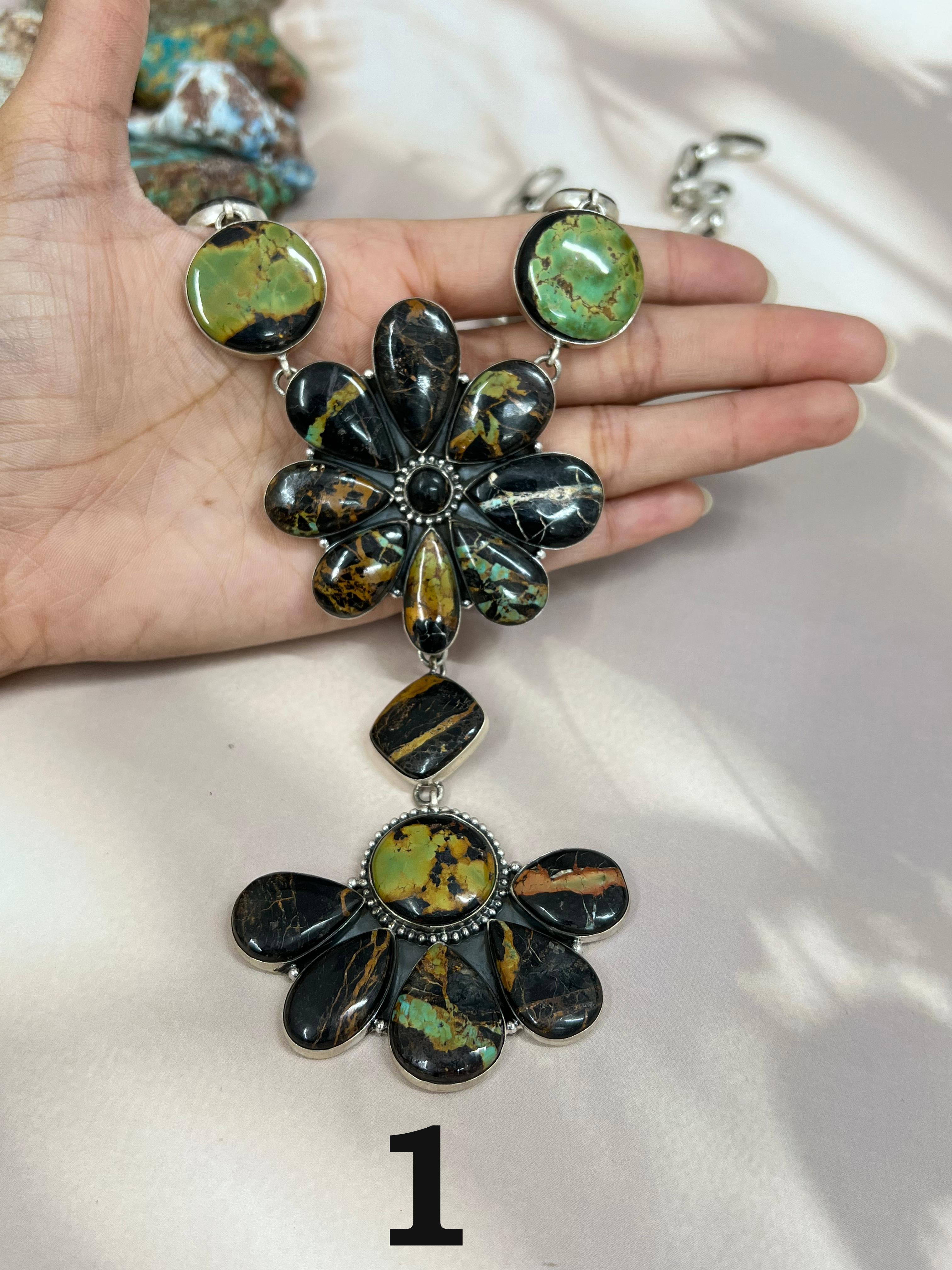 Handmade Sterling Silver Blackjack Turquoise Necklace Signed Nizhoni