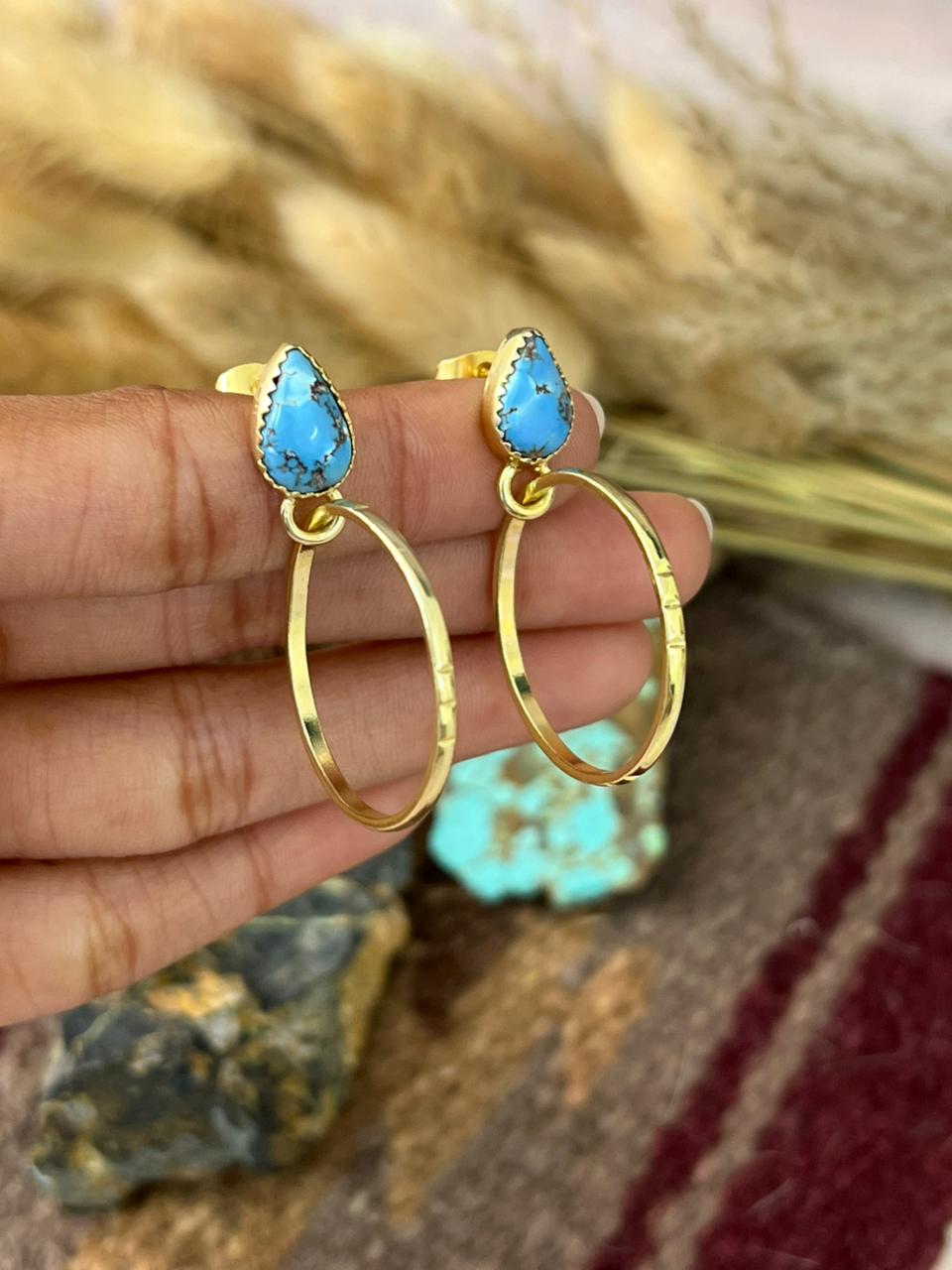 “The Golden Collection” Handmade Natural Golden Hills Turquoise Post Dangle Earrings