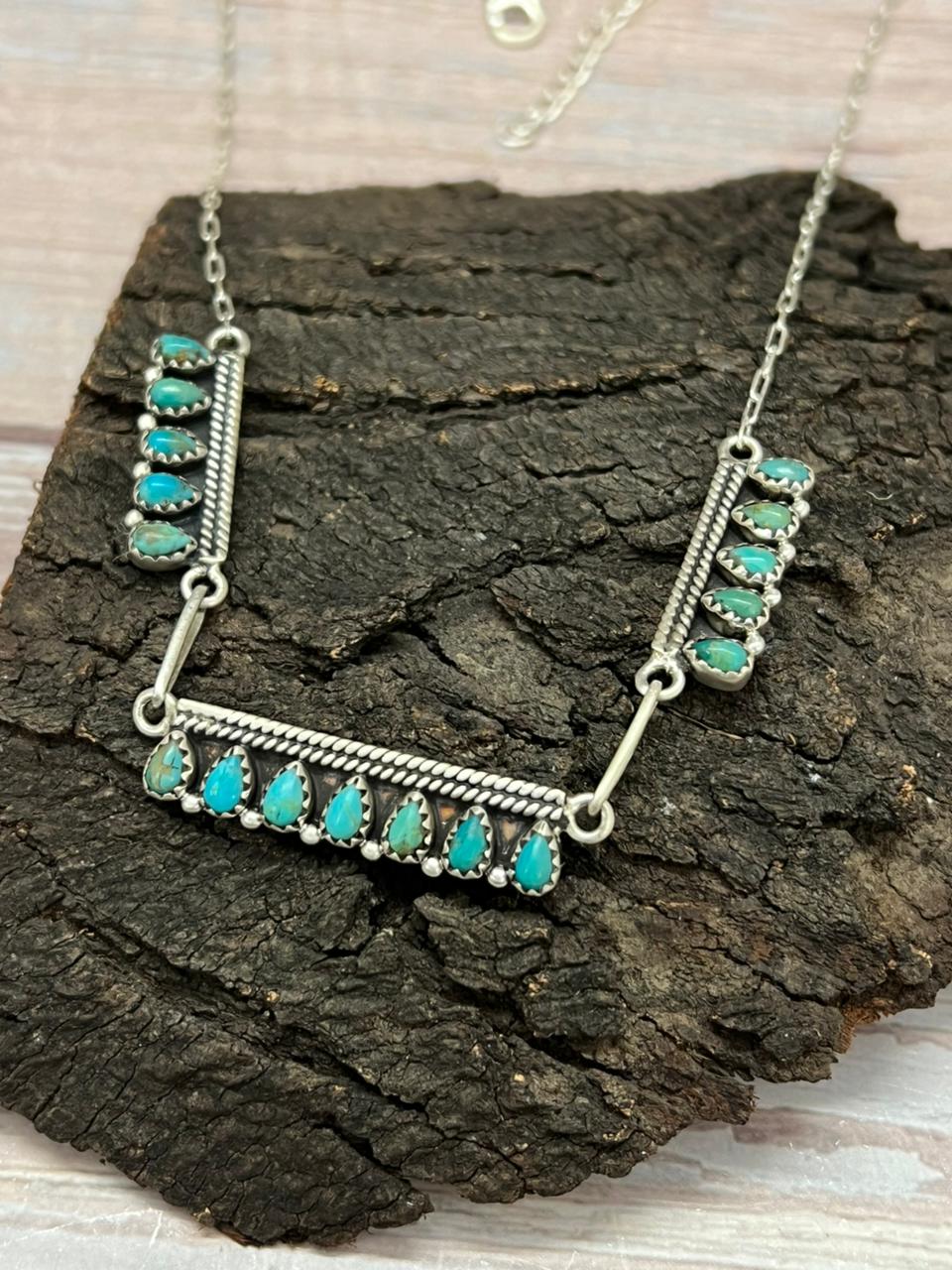 Handmade Sterling Silver Kingman Turquoise Necklace "Signed Nizhoni"