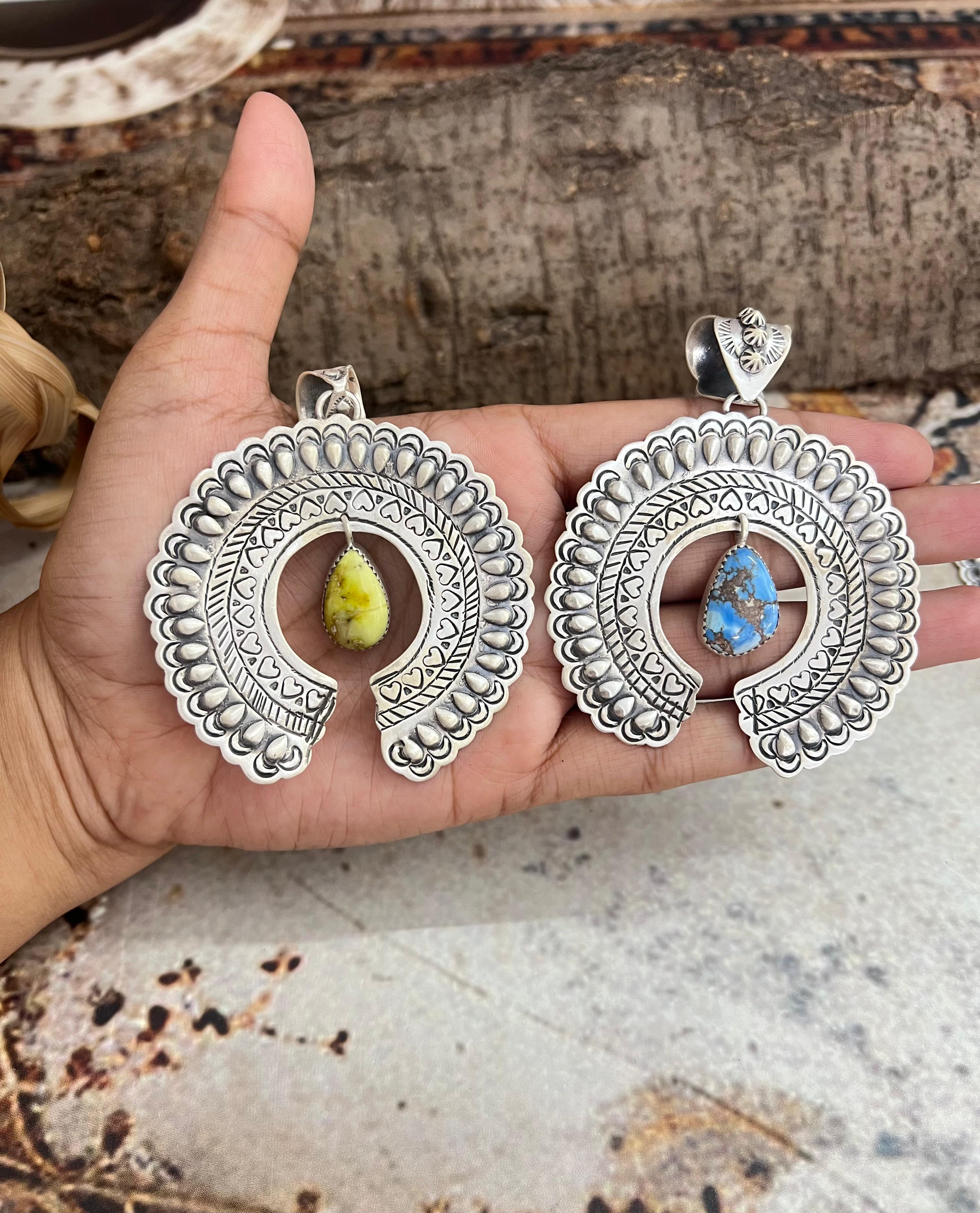 Handmade Sterling Silver Multi Stone Pendant with Signed Nizhoni