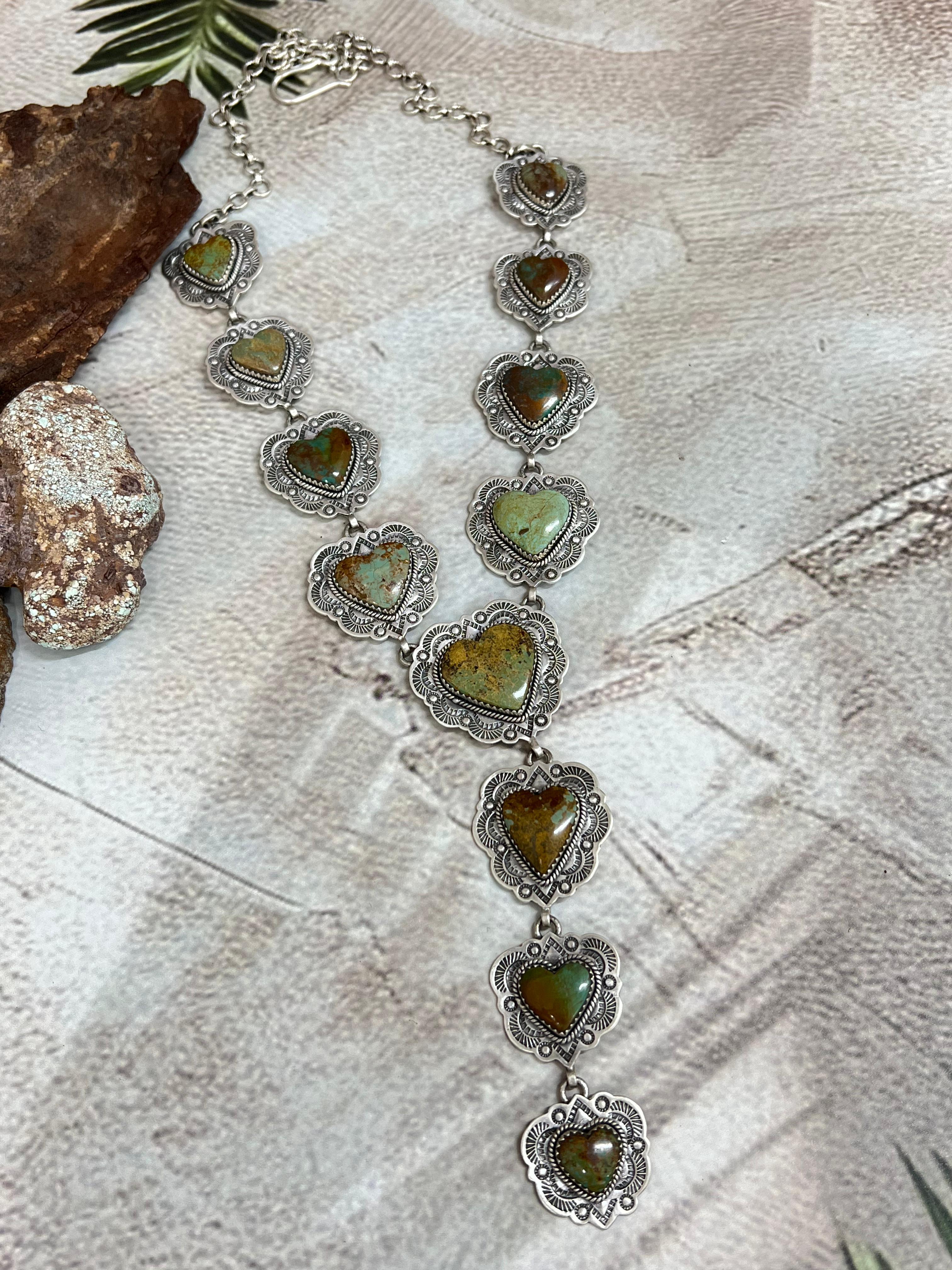 Handmade Sterling Silver Old Stock Royston Turquoise Necklace Signed Nizhoni