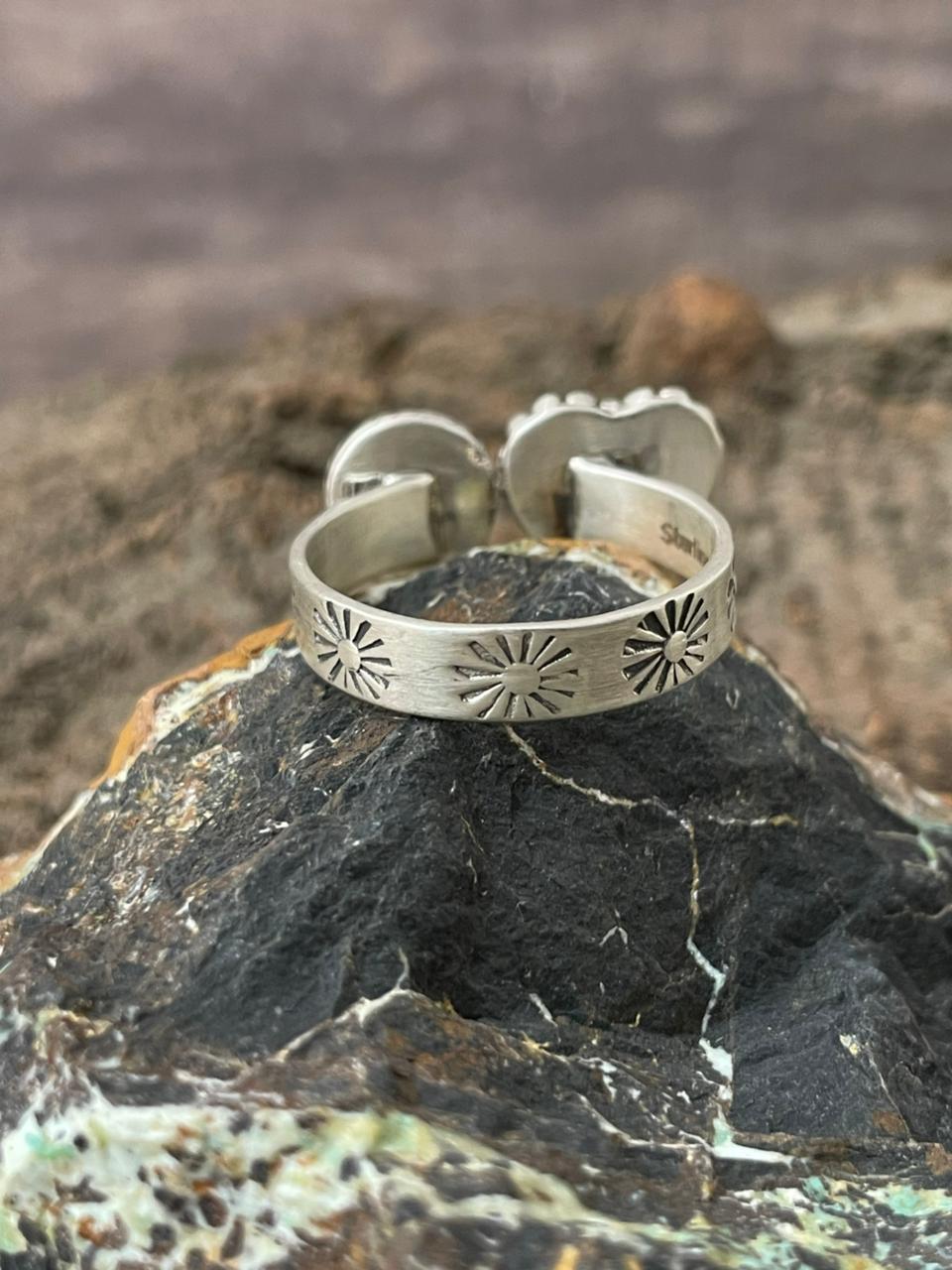 "Heart Collection" Handmade Sterling Silver Hot Pink Adjustable Ring "Signed Nizhoni"