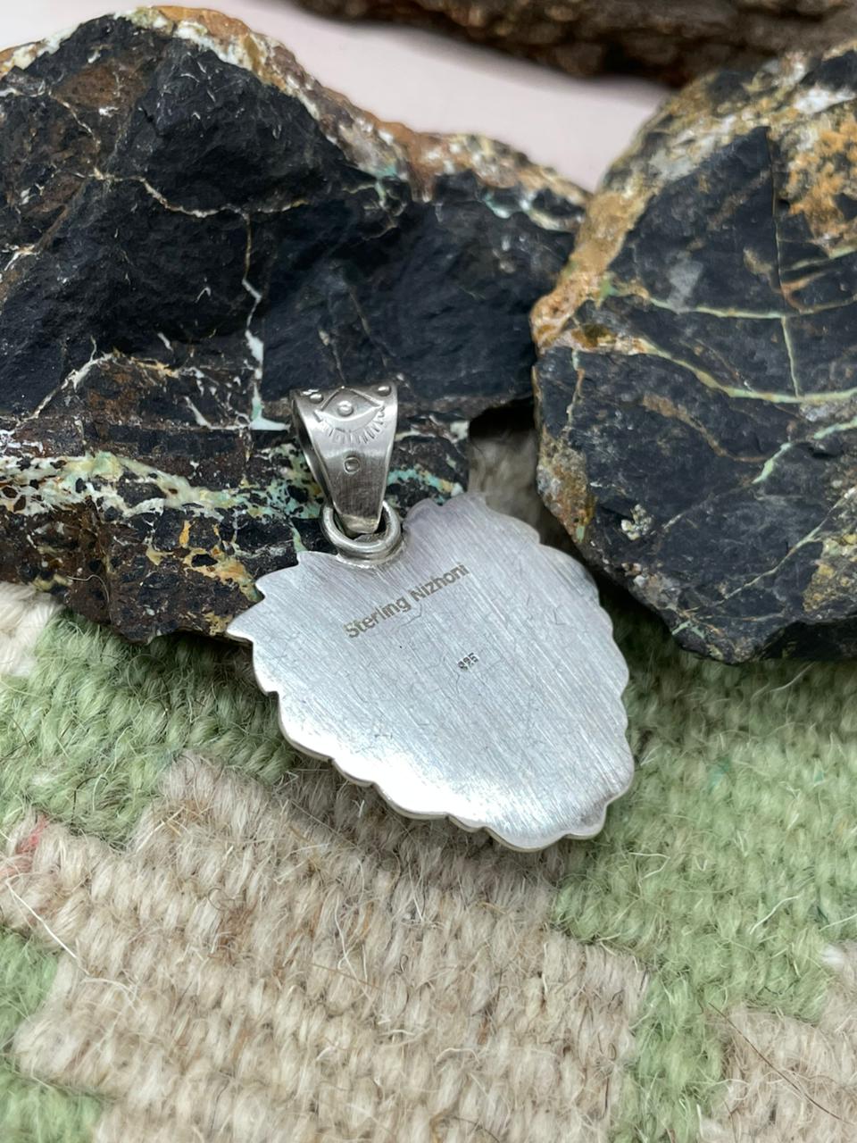 Handmade Sterling Silver Number 8 Turquoise Heart Pendant "Signed Nizhoni"