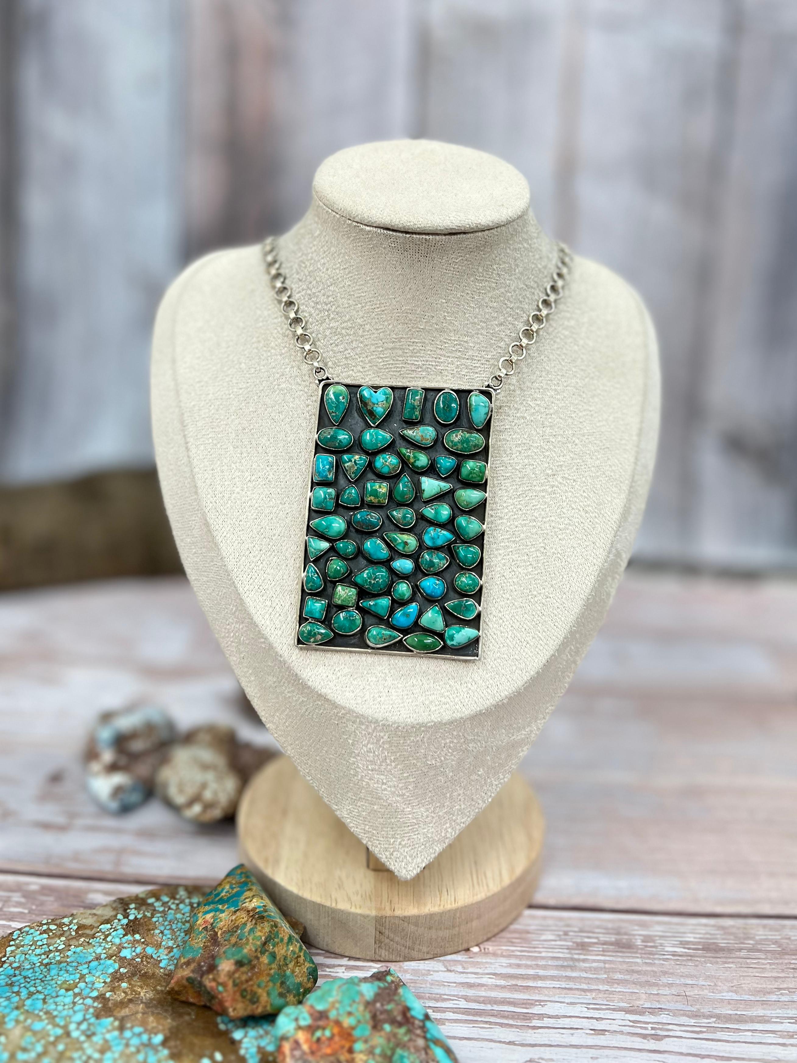 Handmade Sterling Silver Sonoran Mountain Turquoise Necklace with Signed Nizhoni (3)