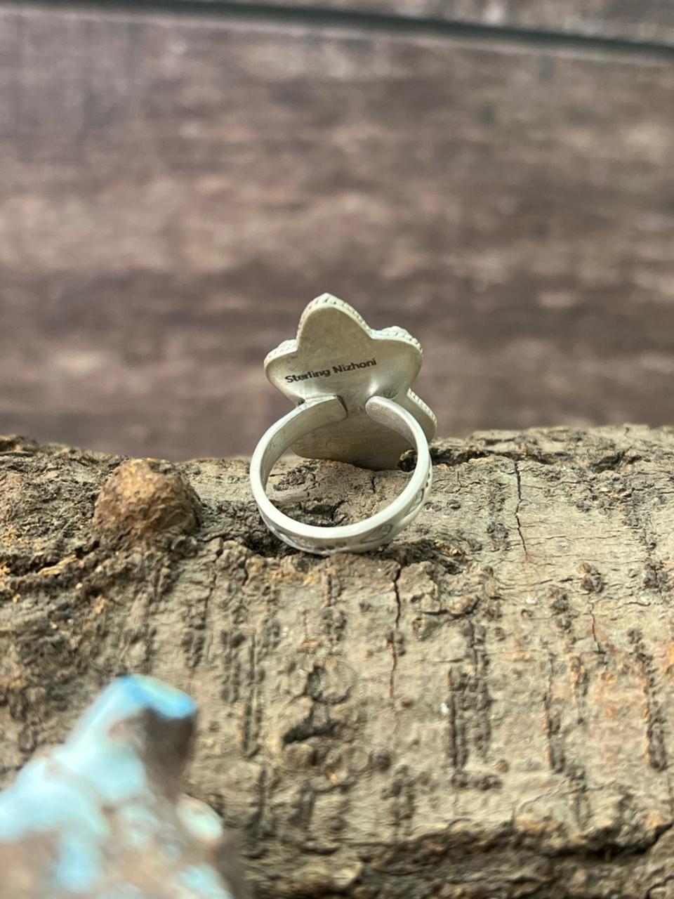 Handmade Sterling Silver White Buffalo Adjustable Ring "Signed Nizhoni"