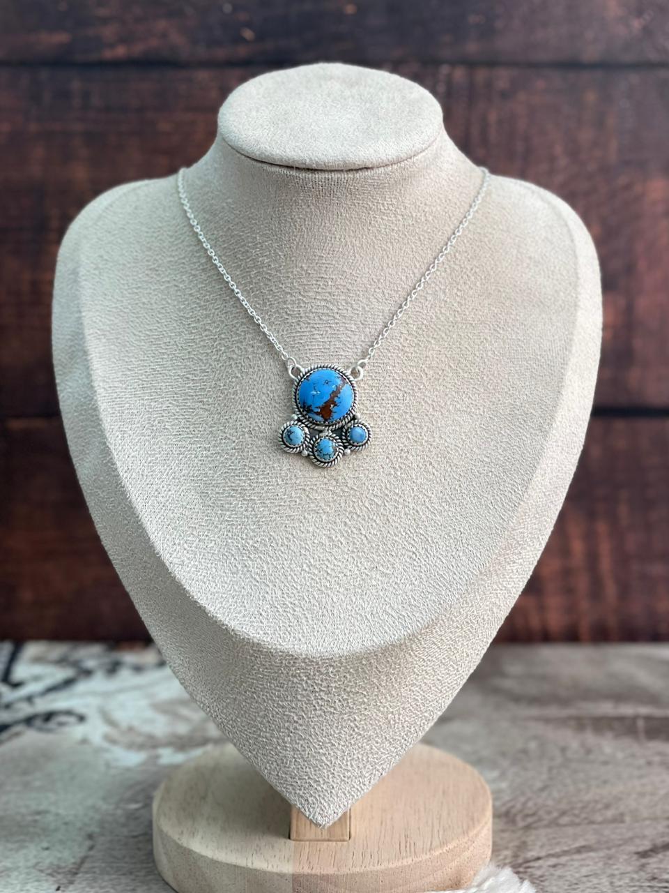 Handmade Sterling Silver Golden Hills Turquoise Necklace "Signed Nizhoni"