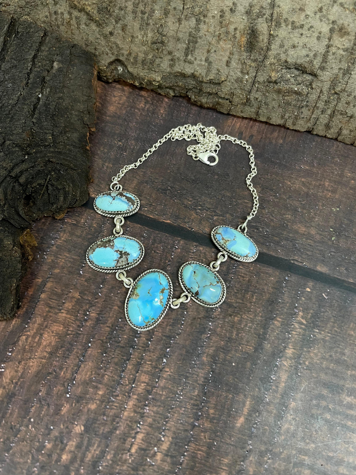 Handmade Sterling Silver Golden Hills Turquoise Necklace with Signed Nizhoni
