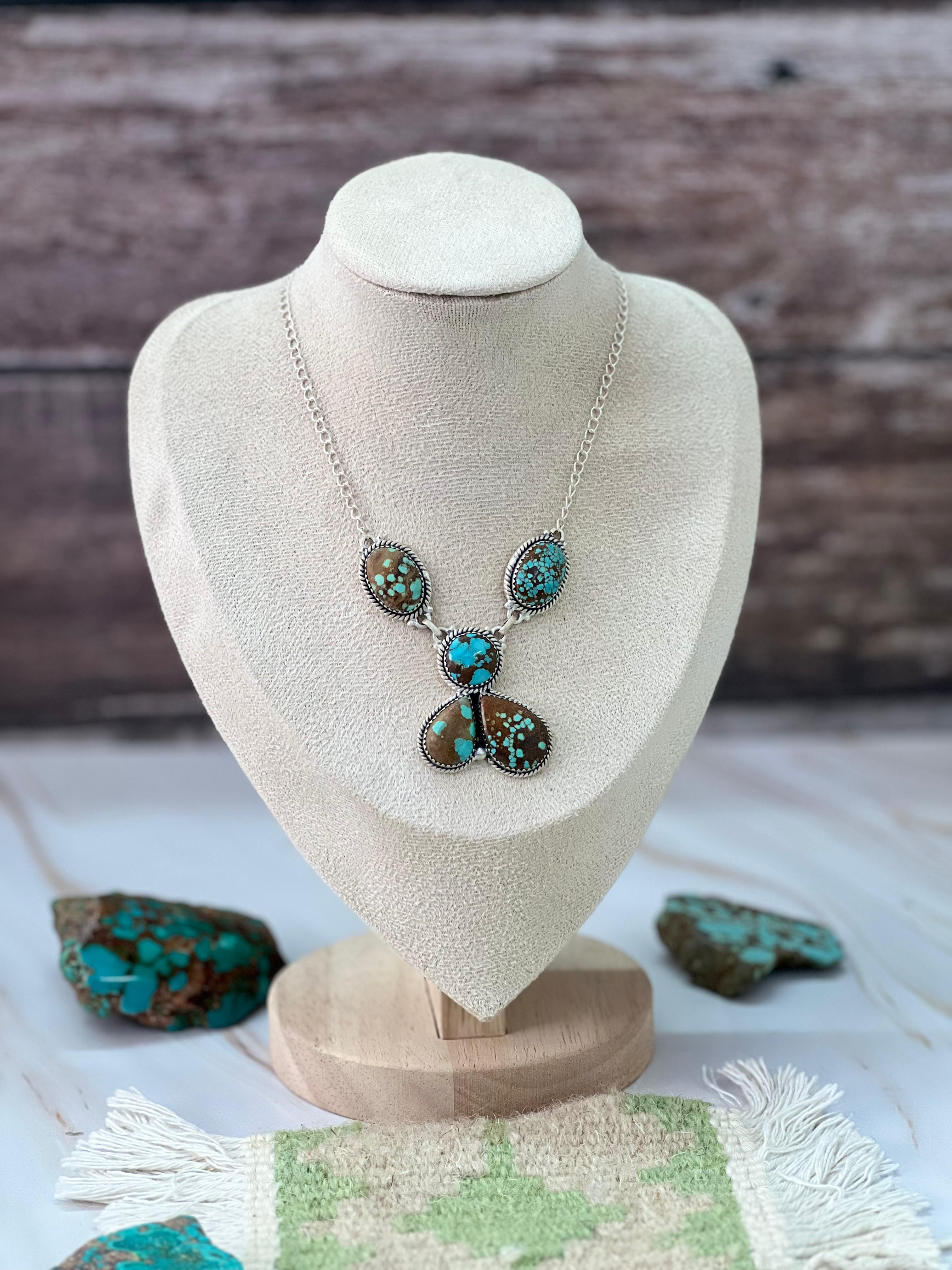 Handmade Sterling Silver Number 8 Turquoise Necklace with Signed Nizhoni