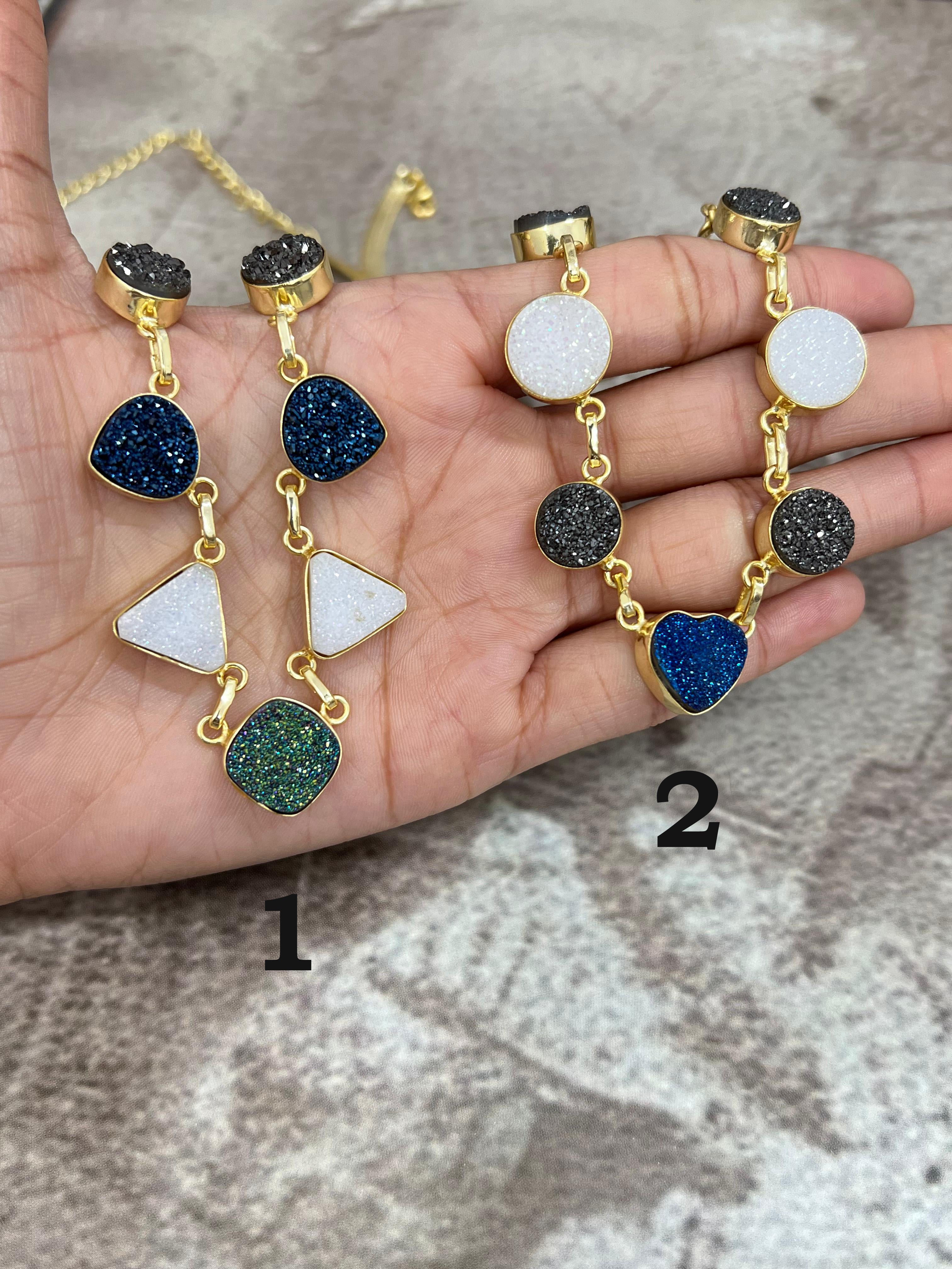 “The Boho Collection” Handmade Natural Druzy Herringbone Necklace