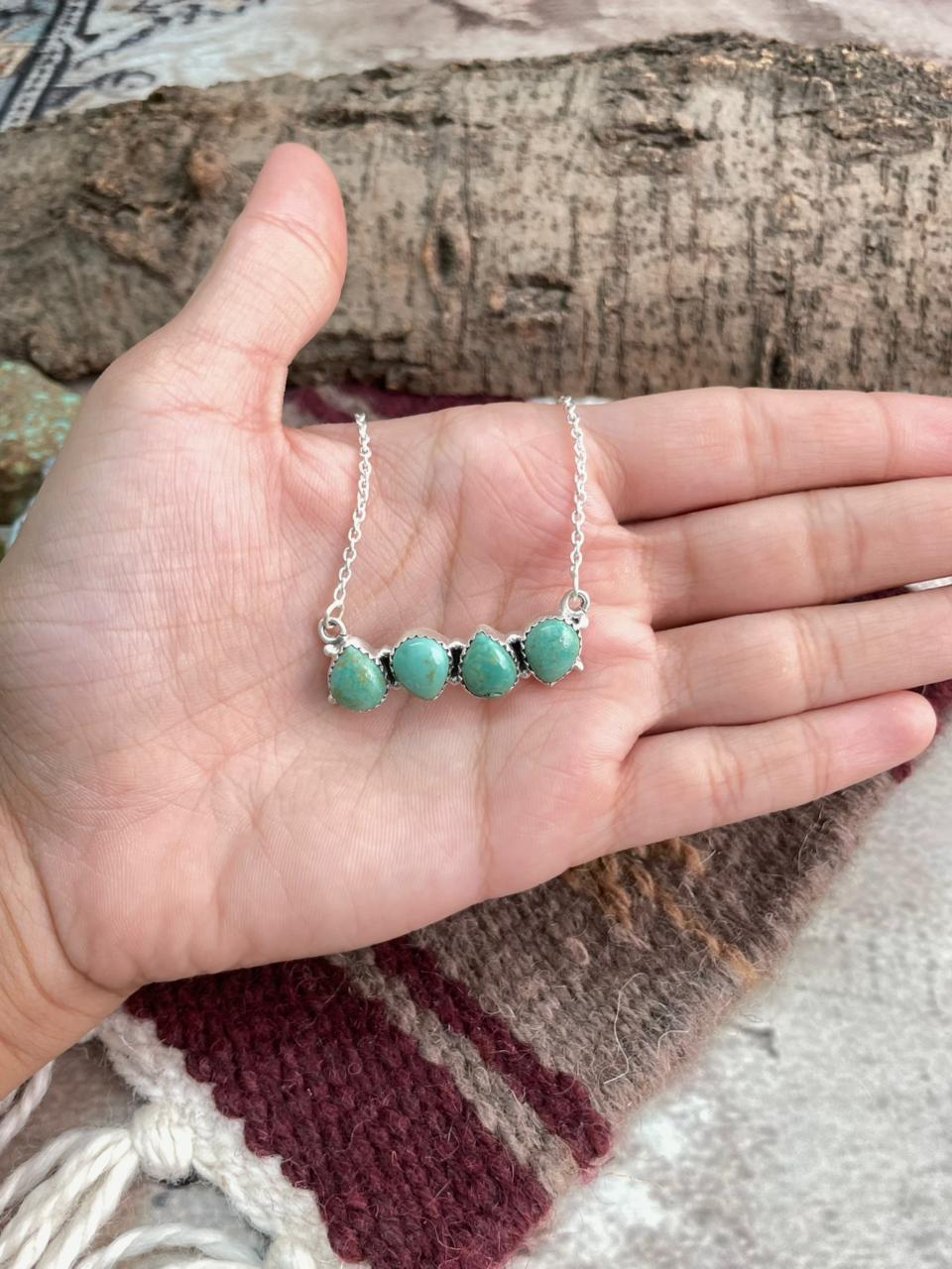 Handmade Sterling Silver Old stock Royston Turquoise Necklace "Signed Nizhoni"