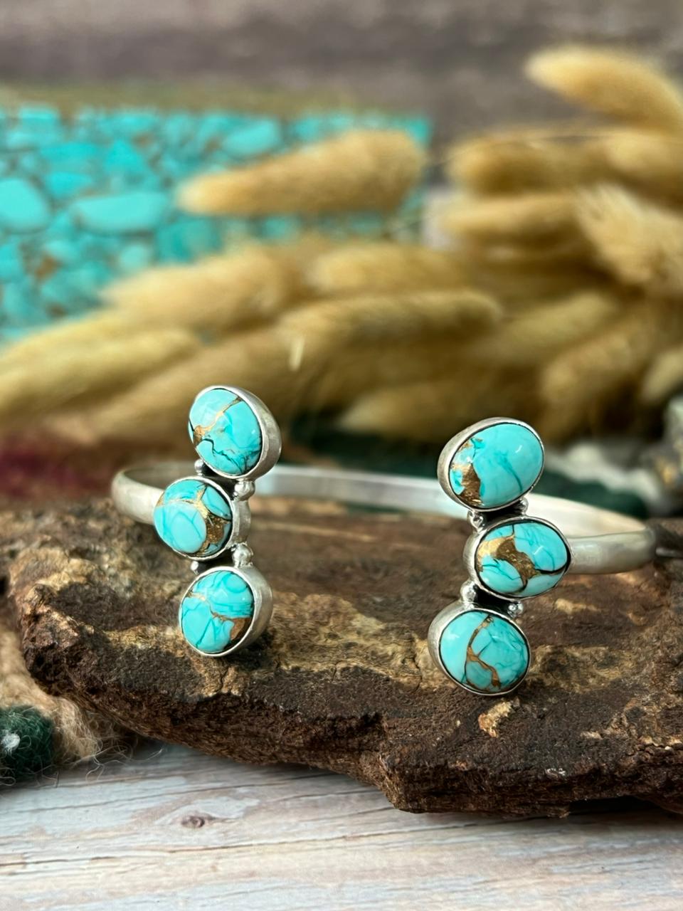 Handmade Sterling Silver Mint Dahlia Collection: Cuff Bracelet "Signed Nizhoni"