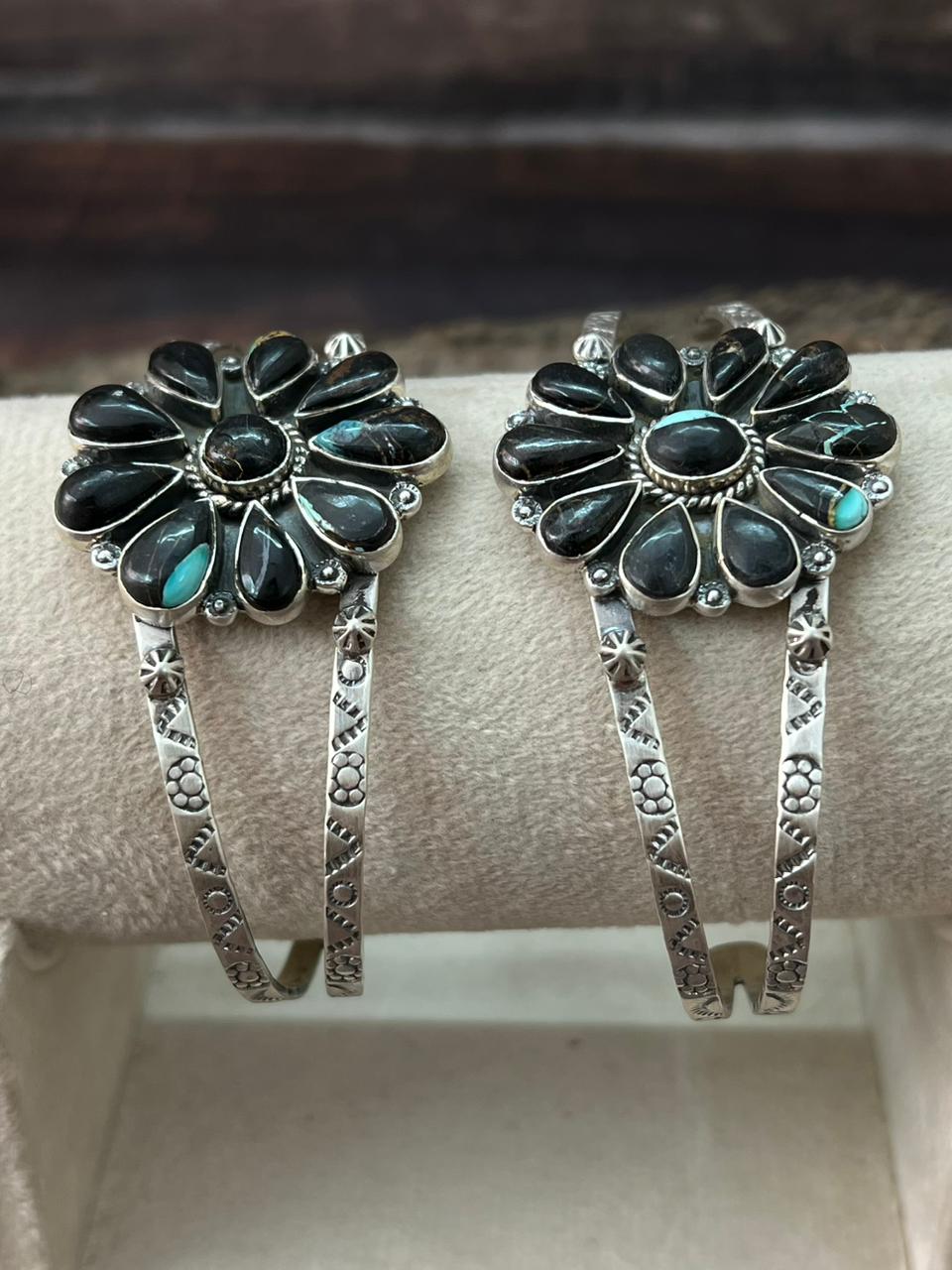 Handmade Sterling Silver Blackjack Turquoise Cuff Bracelet "Signed Nizhoni"