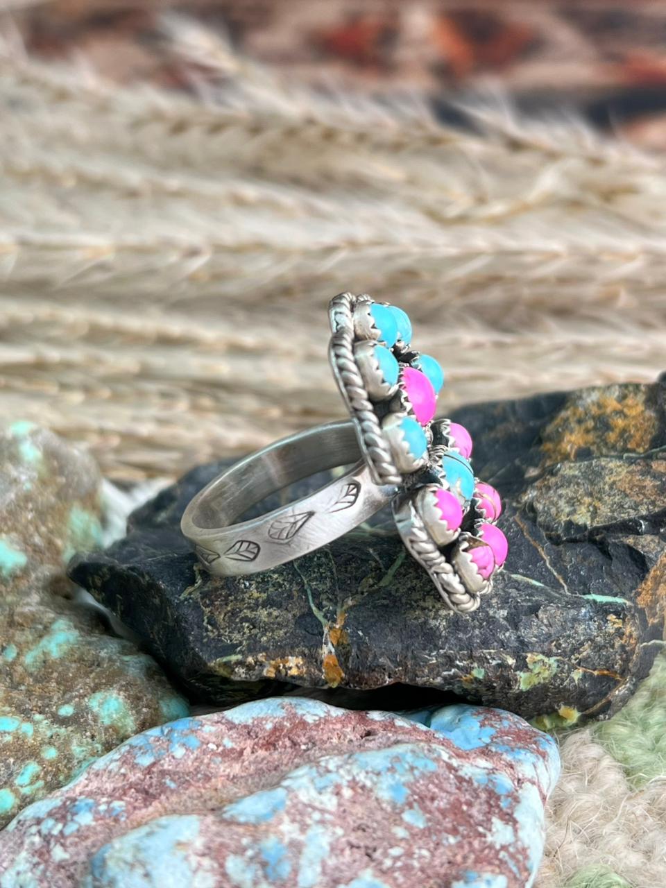 Handmade Sterling Silver Cotton Candy Adjustable Ring "Signed Nizhoni"