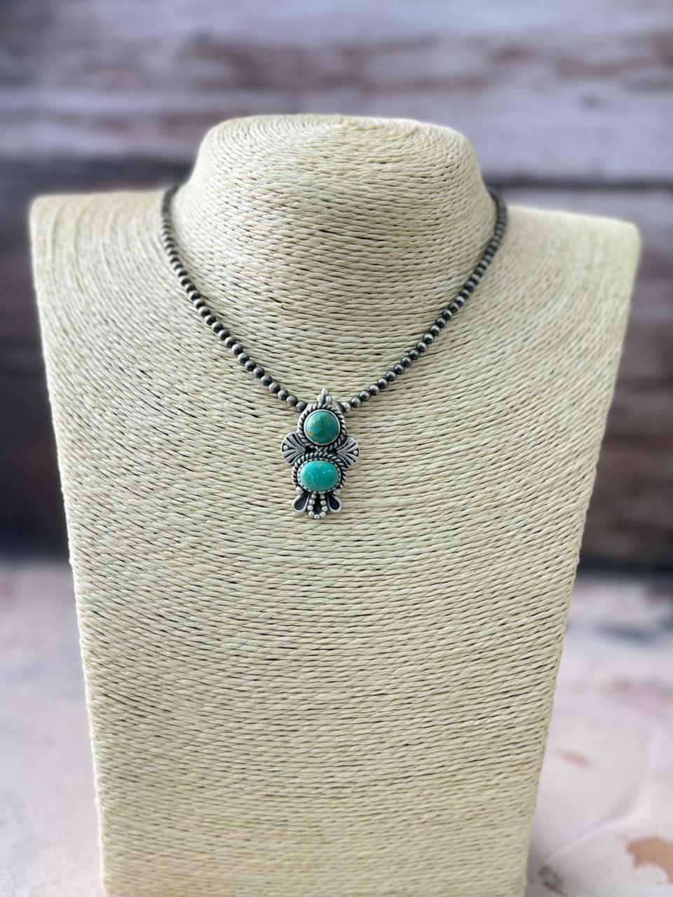 Handmade Sterling Silver Kingman Turquoise Necklace "Signed Nizhoni" (9)