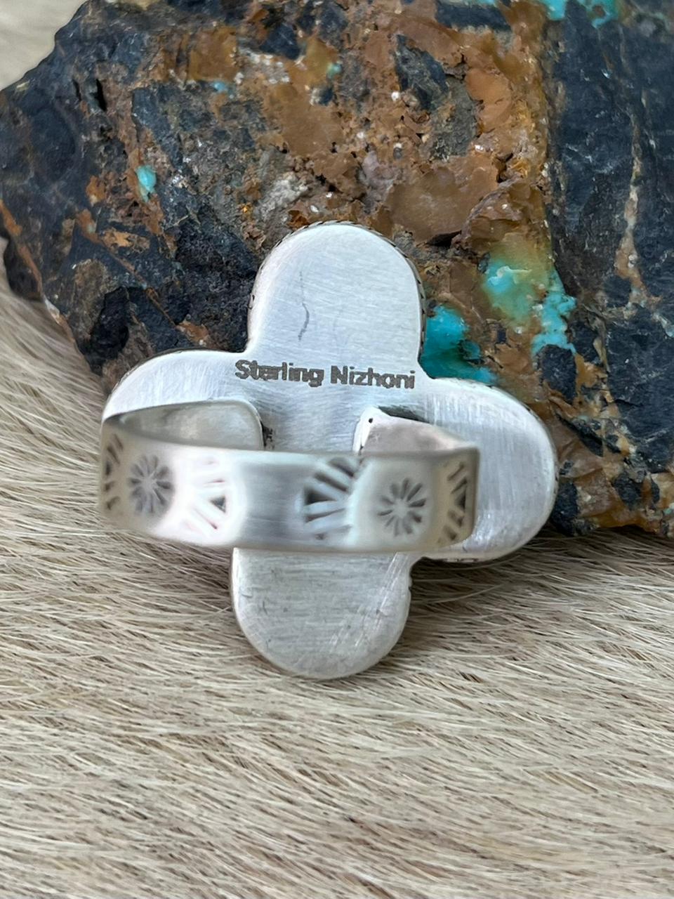 Handmade Sterling Silver White Buffalo Adjustable Ring "Signed Nizhoni"