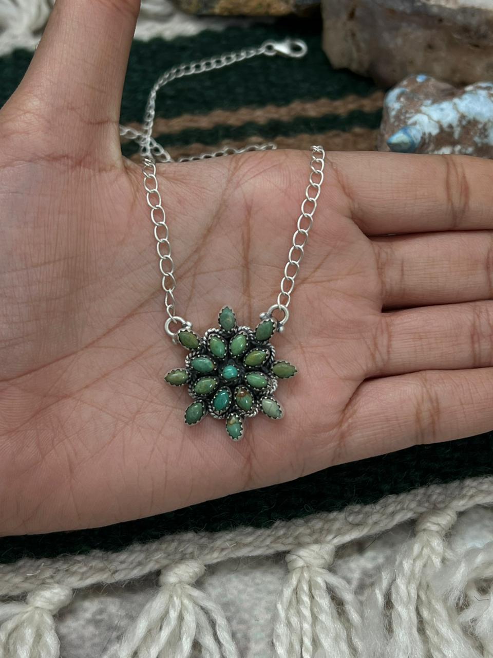 Handmade Sterling Silver Kingman Turquoise Necklace "Signed Nizhoni"