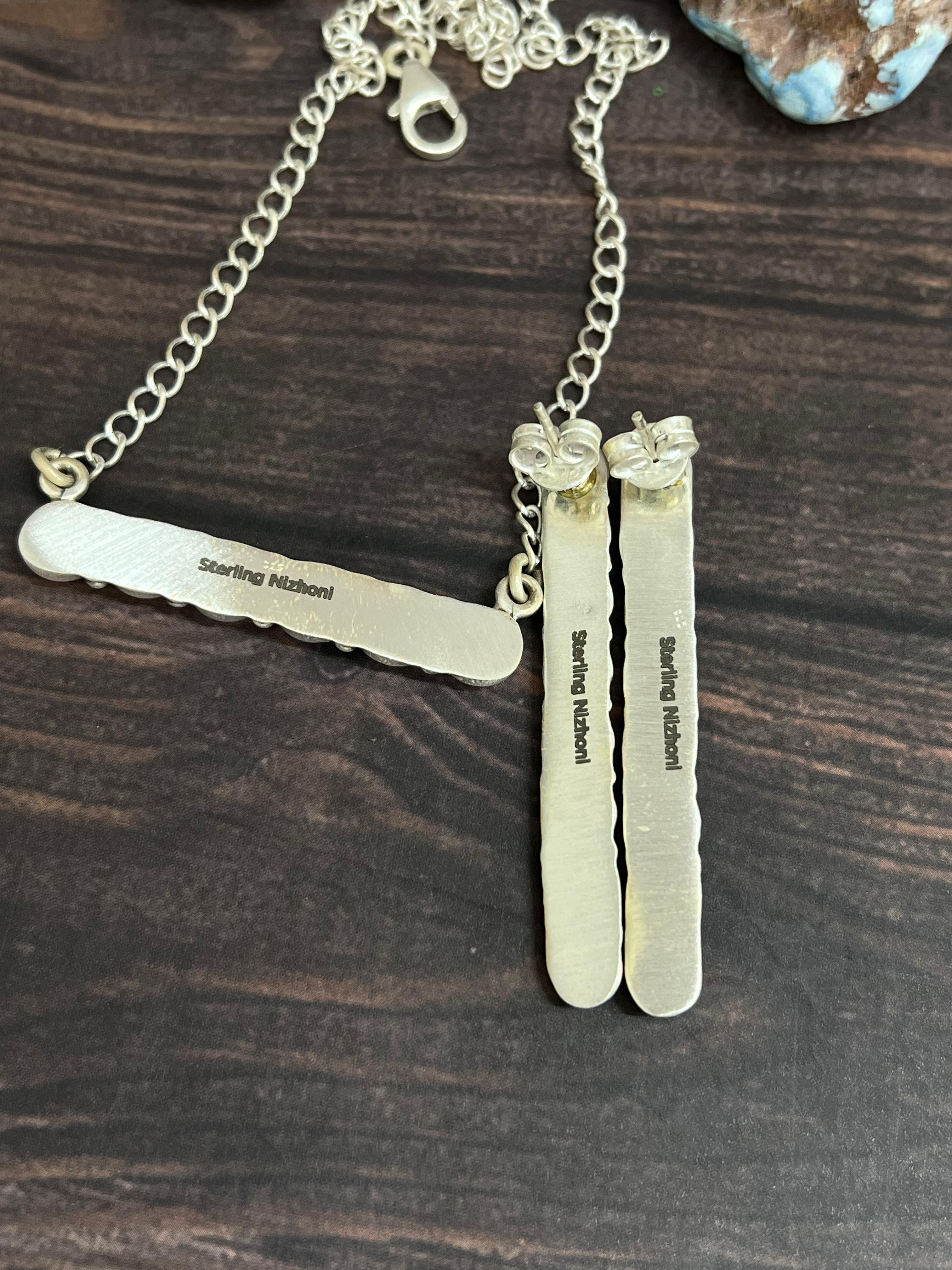 Handmade 'Sterling Silver' Necklace Earrings Set with Signed Nizhoni