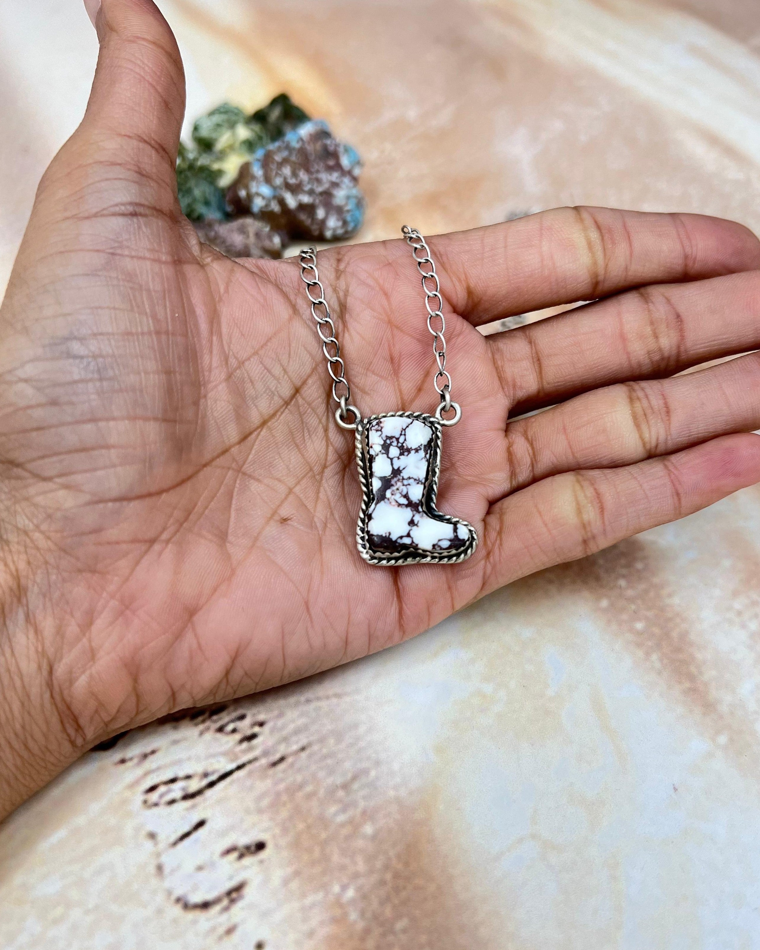 Handmade Sterling Silver Wild Horse Shoe Necklace with Signed Nizhoni