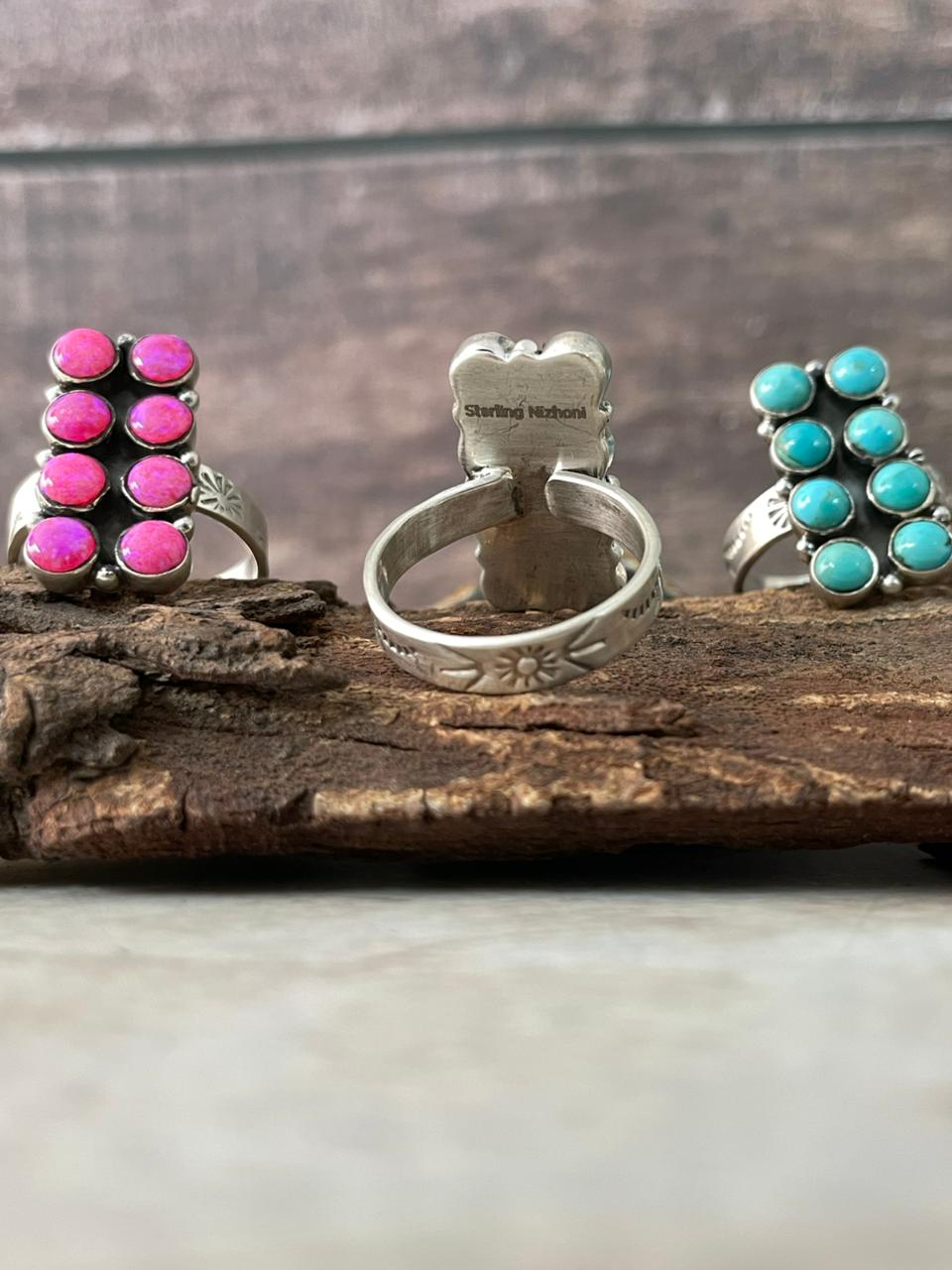 Handmade Sterling Silver Multi Stones Adjustable Ring "Signed Nizhoni"