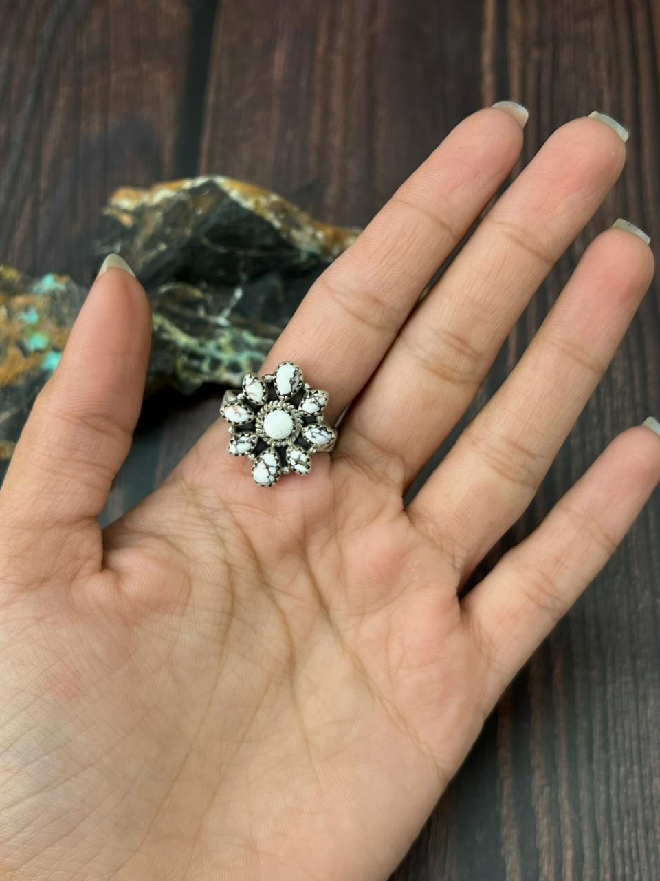 Handmade Sterling Silver Wildhorse Magnesite Adjustable Ring "Singed Nizhoni"