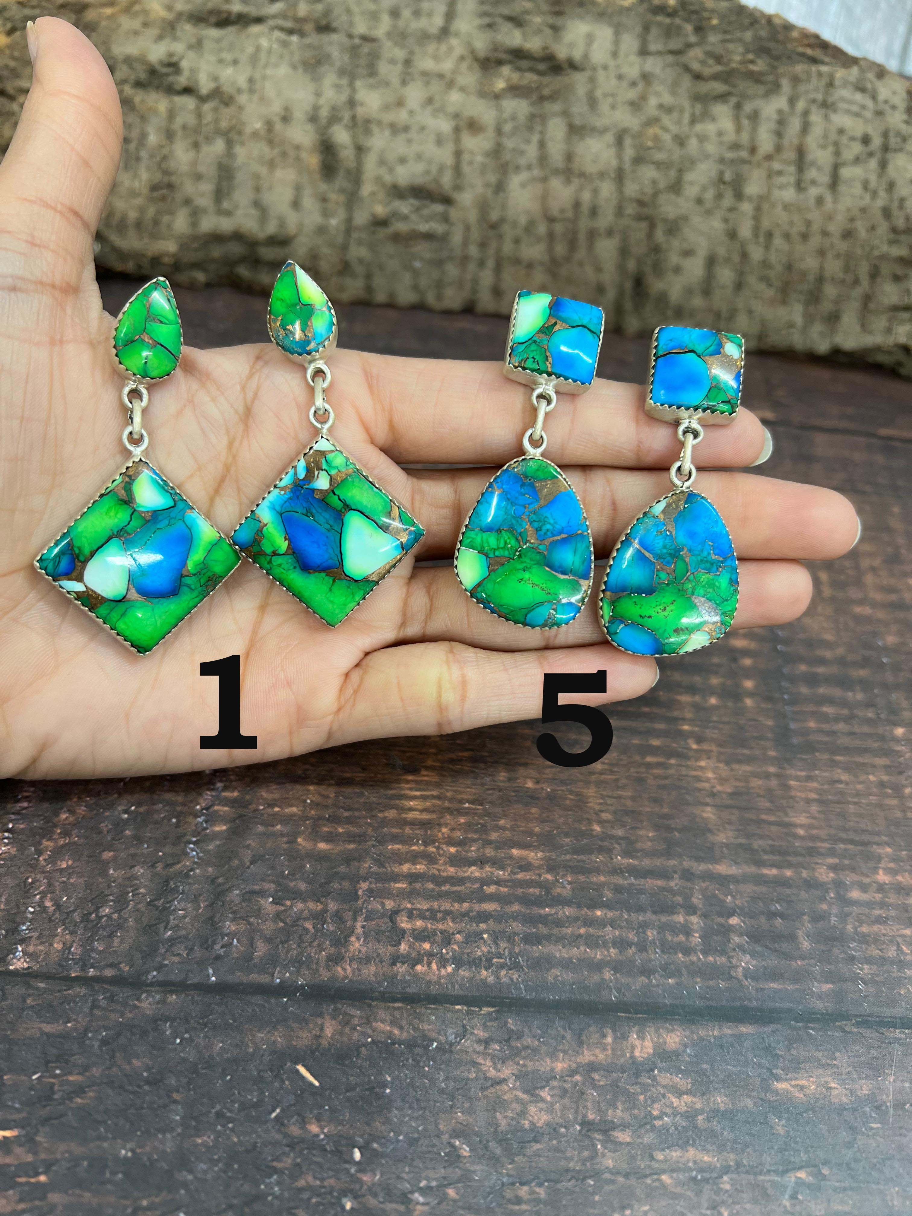 Handmade Sterling Silver Peacock Dahlia Post Earrings with Signed Nizhoni