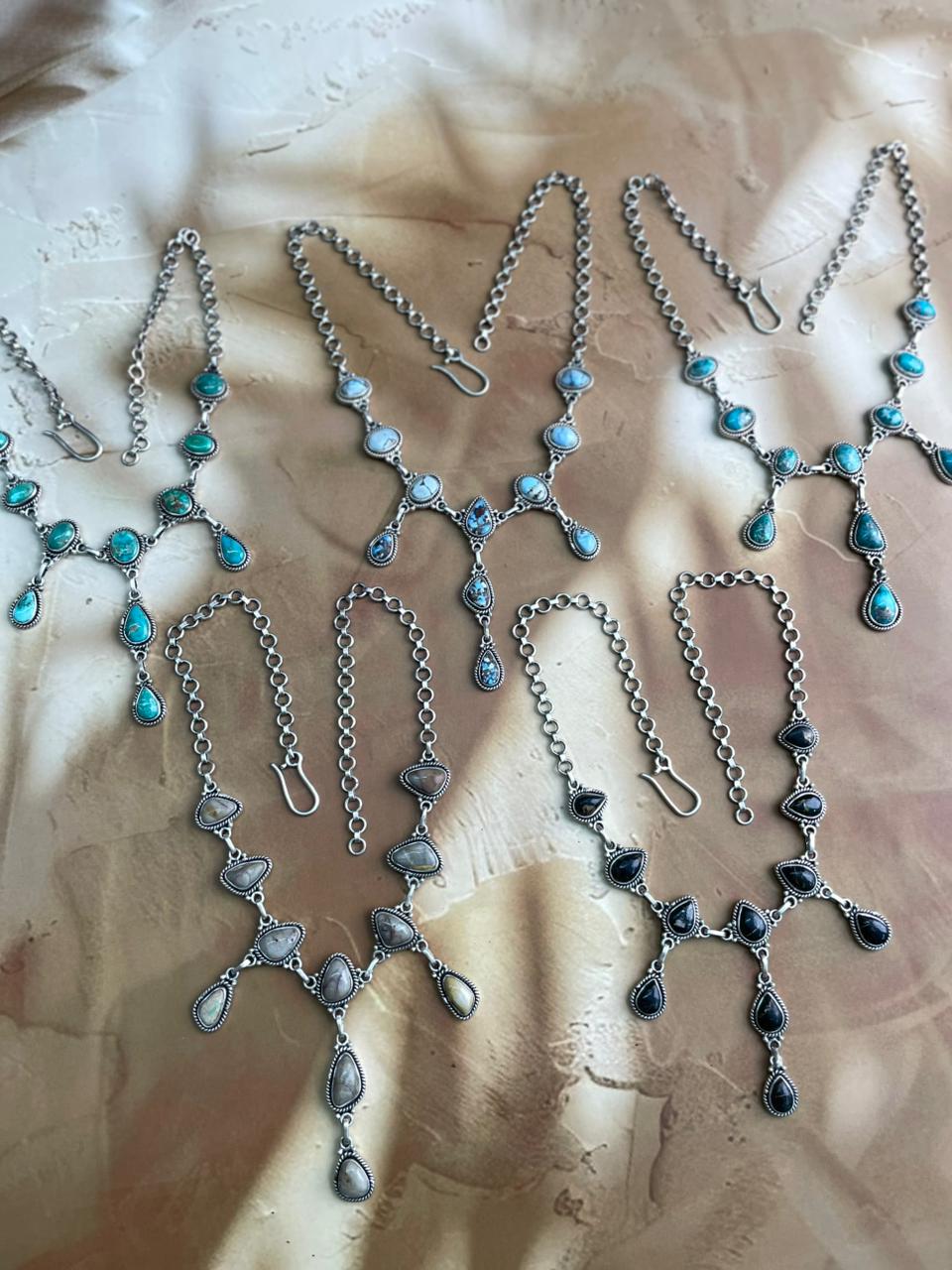 Handmade Sterling Silver Multi Stone Necklace "Signed Nizhoni"