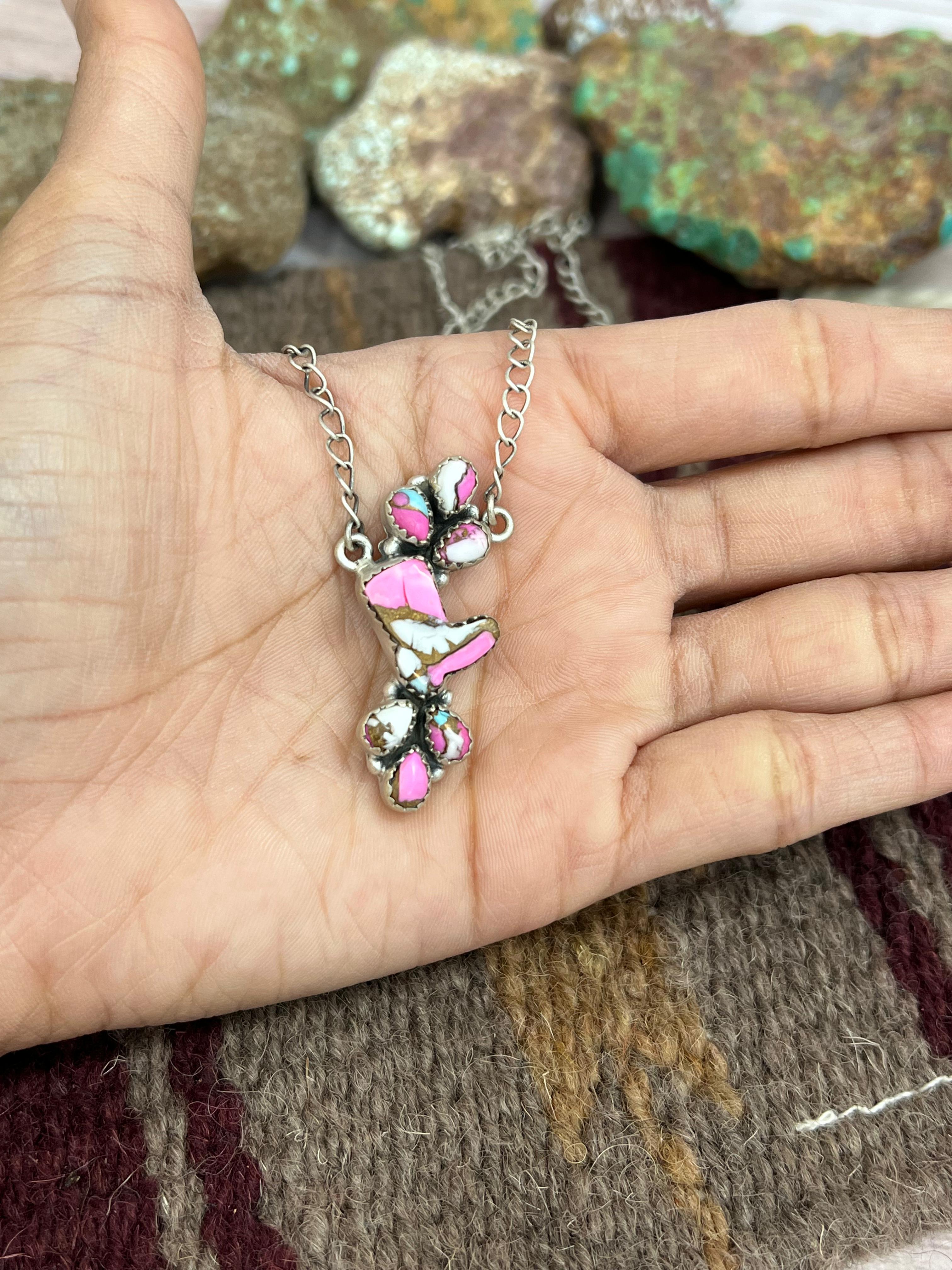 Handmade Sterling Silver Cotton Candy Turquoise Necklace with Signed Nizhoni