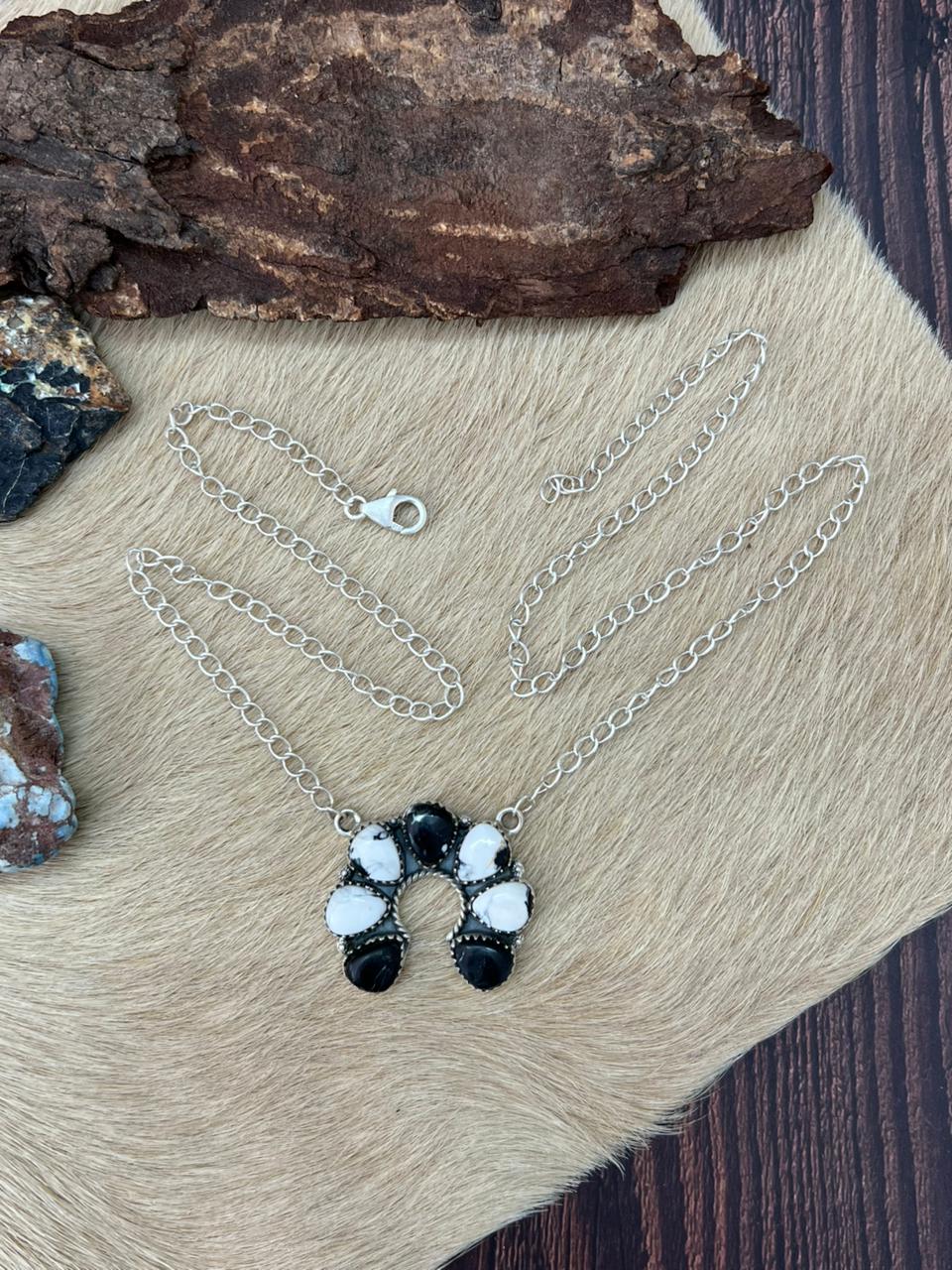 Handmade Sterling Silver White Buffalo Necklace "Signed Nizhoni"