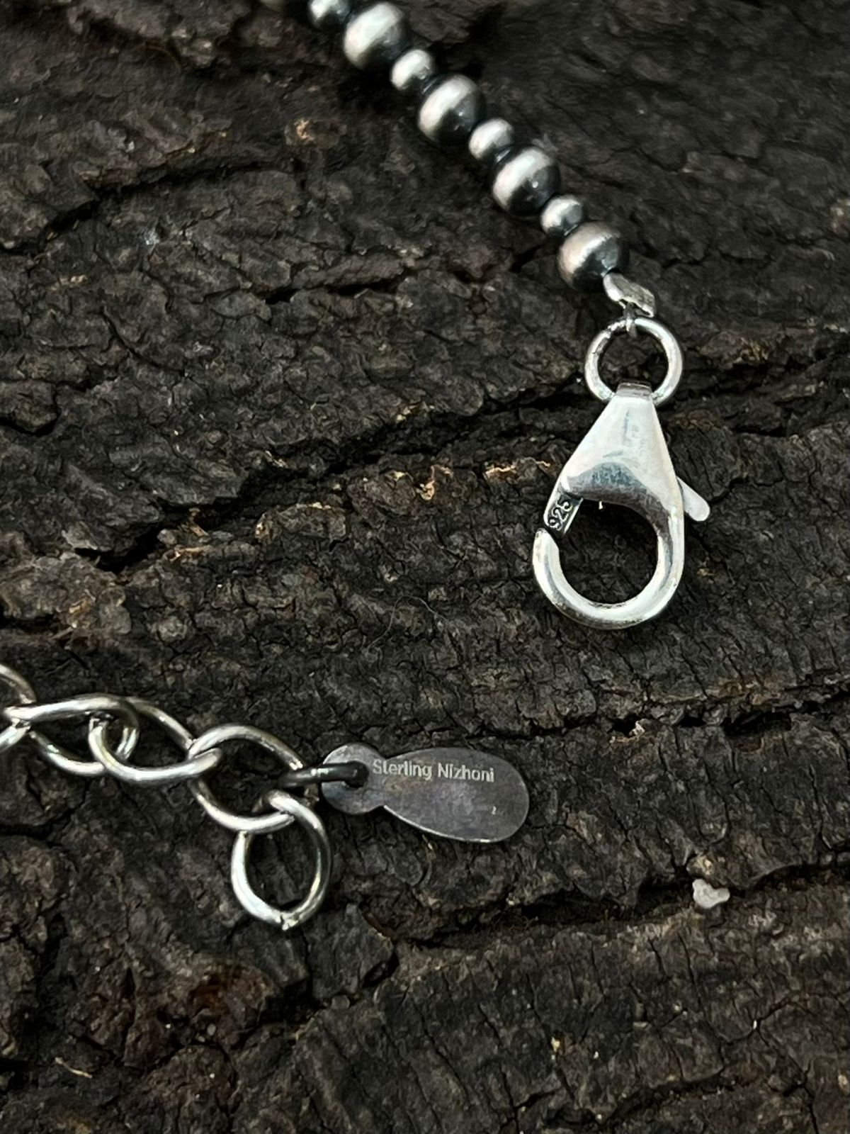 Handmade Sterling Silver Beaded White Water Turquoise Necklace "Signed Nizhoni"