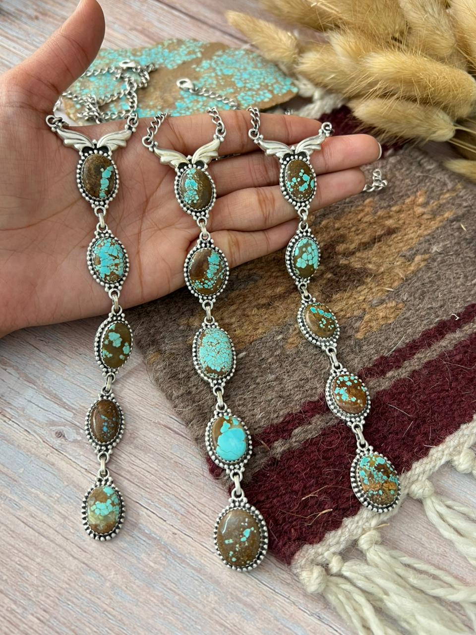 Handmade Sterling Silver Number 8 Turquoise Drop Necklace "Signed Nizhoni"