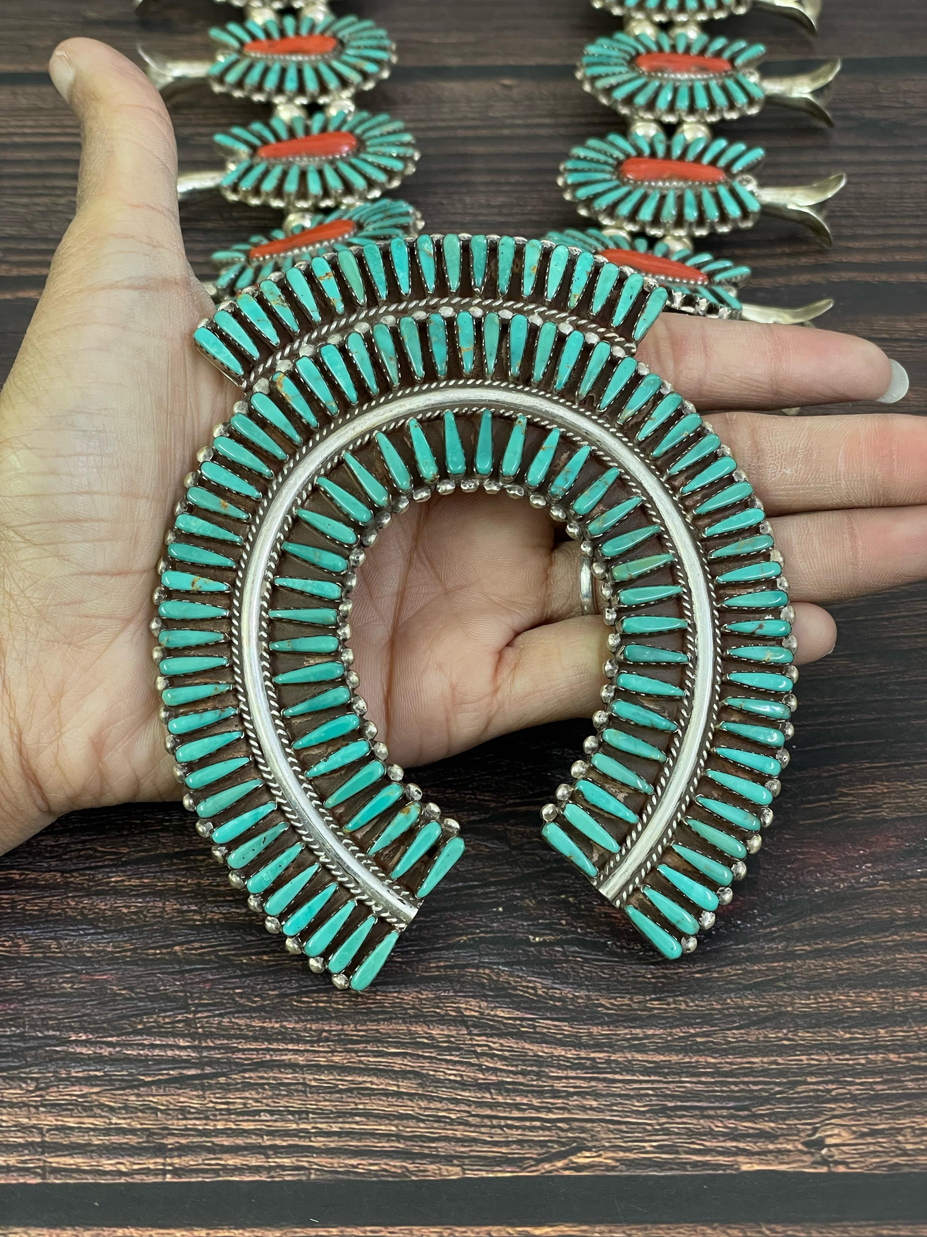 Handmade Sterling Silver Kachina Turquoise Beaded Necklace with Signed Nizhoni