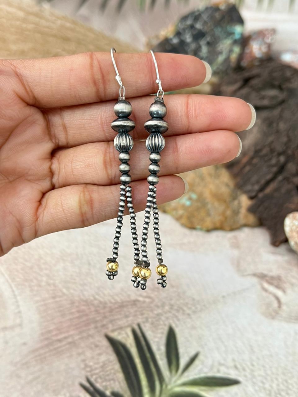 Handmade Sterling Silver with Golden Beads Earrings