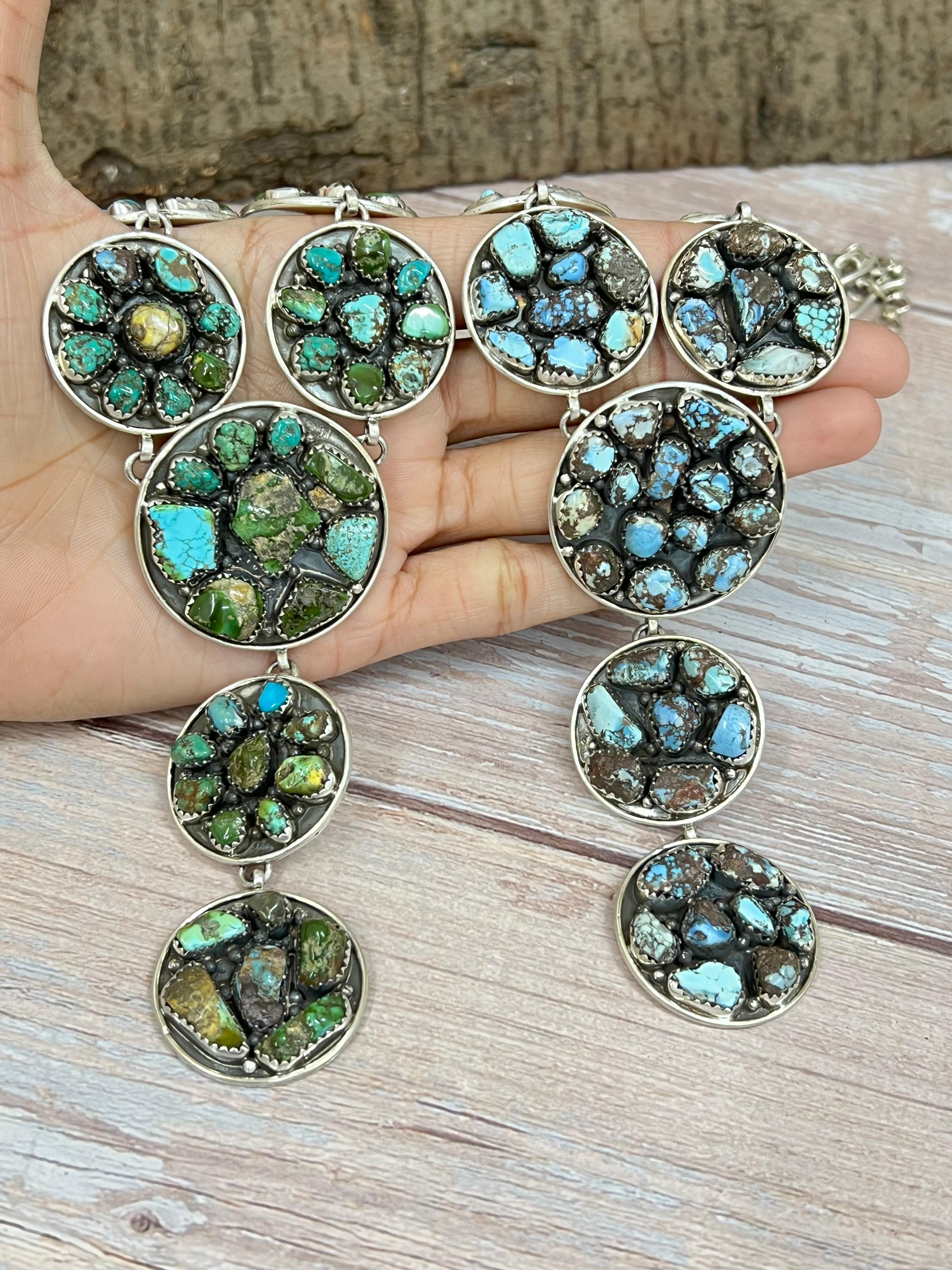 Handmade Sterling Silver Golden Hill Turquoise, Sonoran Mountain Turquoise Necklace, Signed Nizhoni