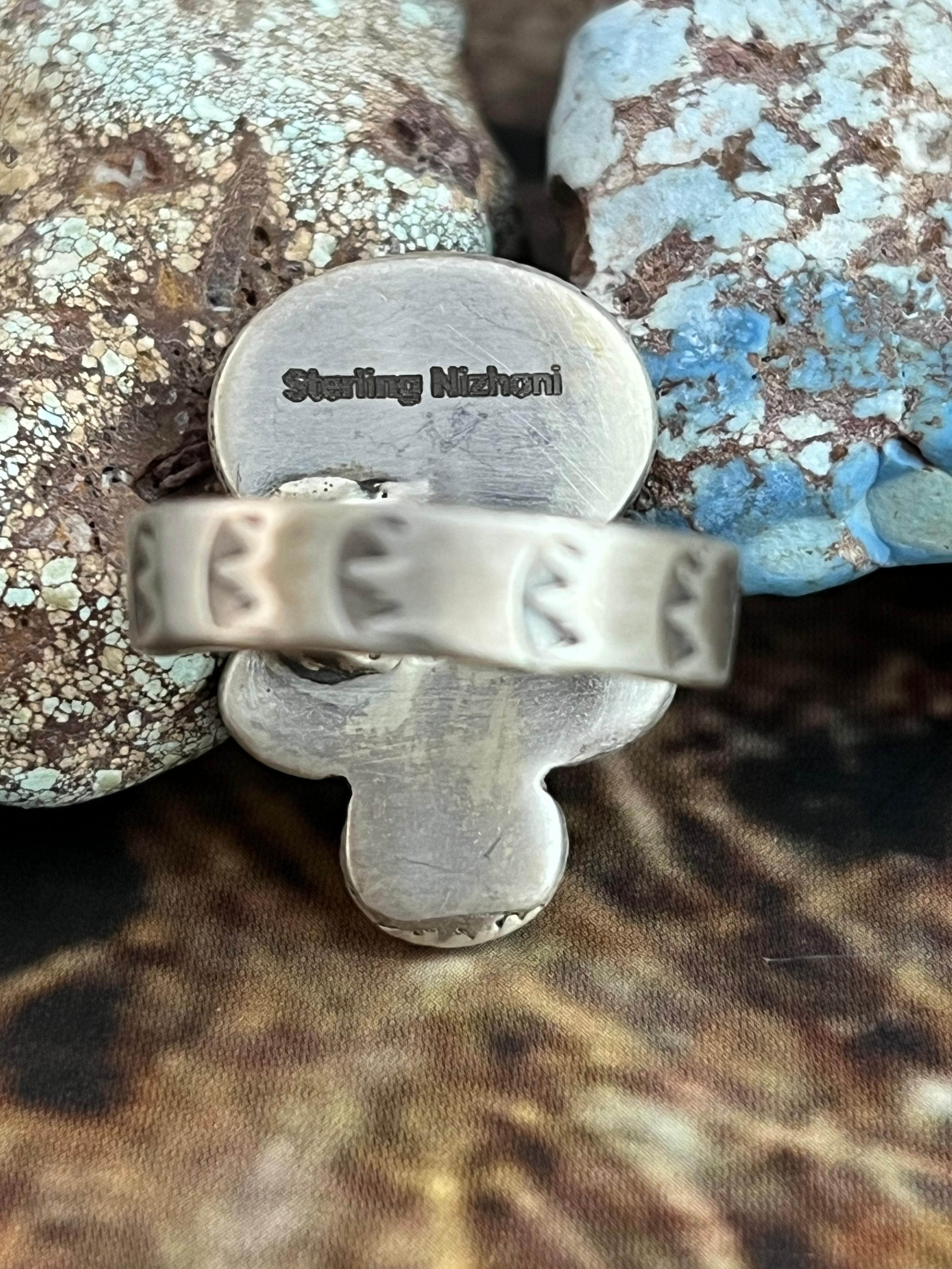 Handmade Sterling Silver White Buffalo Adjustable Ring, Signed Nizhoni