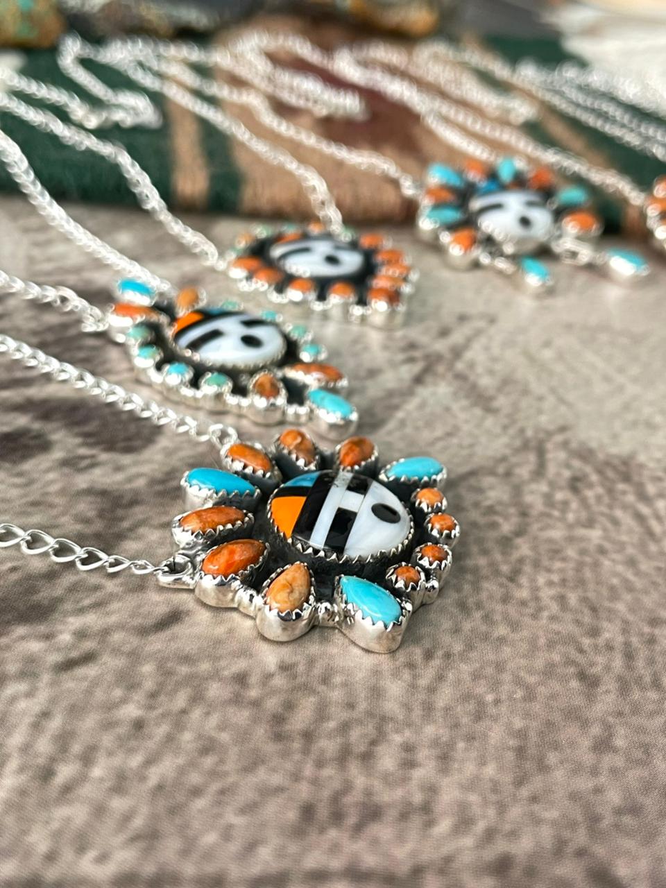 Handmade Sterling Silver Turquoise and MOP Necklace "Signed Nizhoni"