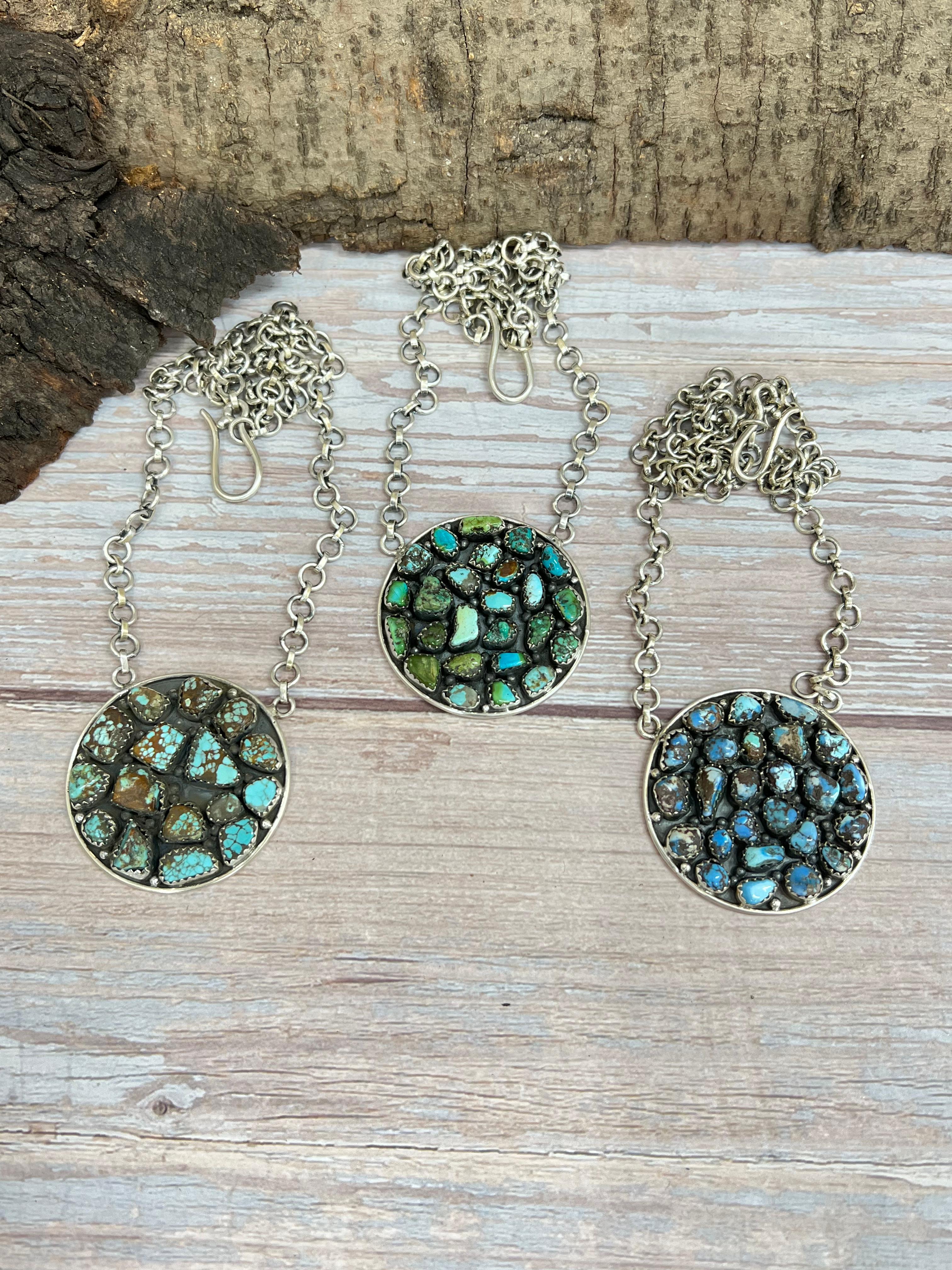 Handmade Sterling Silver Multi Stone Necklace with Signed Nizhoni