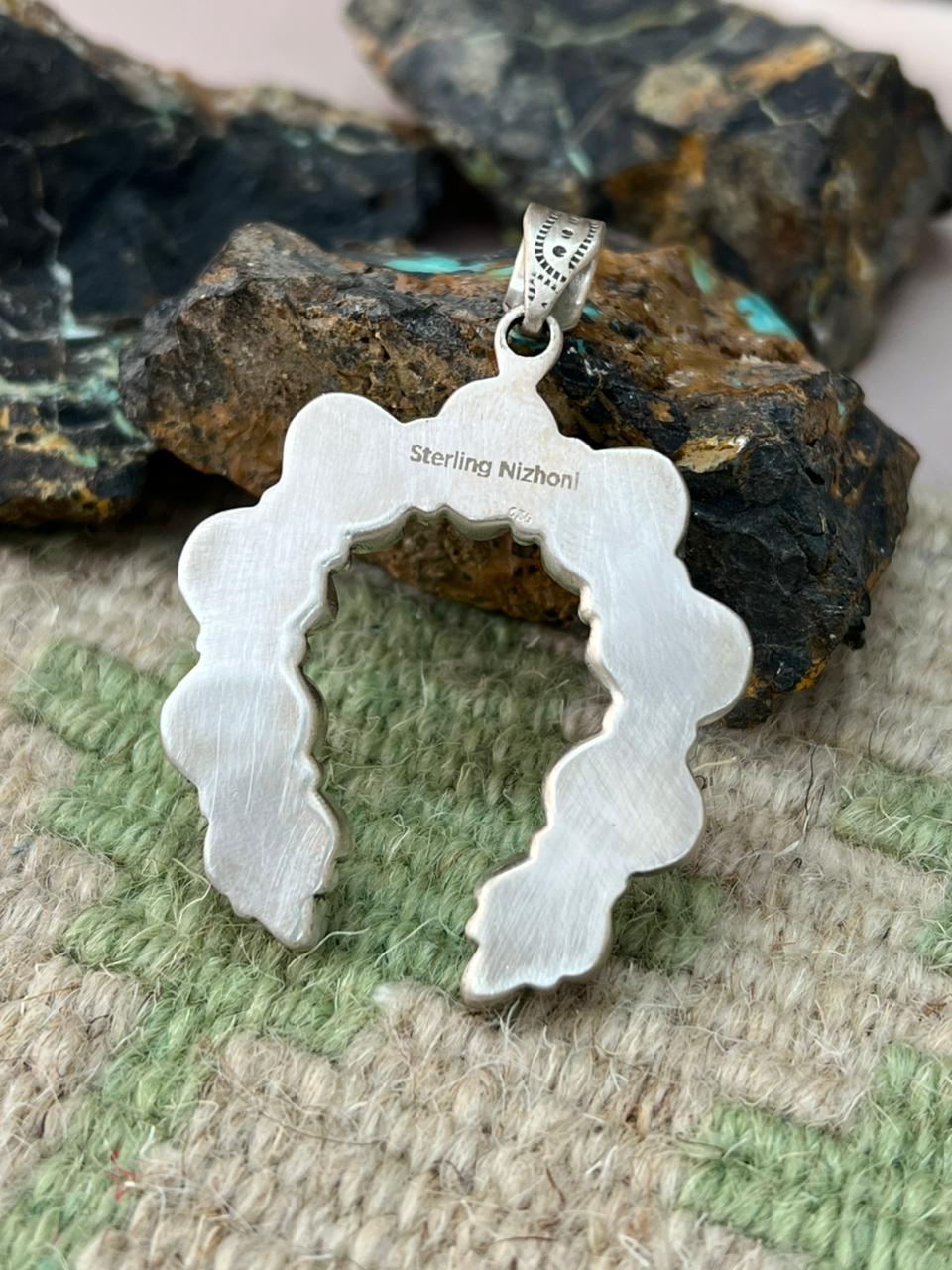 Handmade Sterling Silver White Buffalo Naja Pendant "Signed Nizhoni"