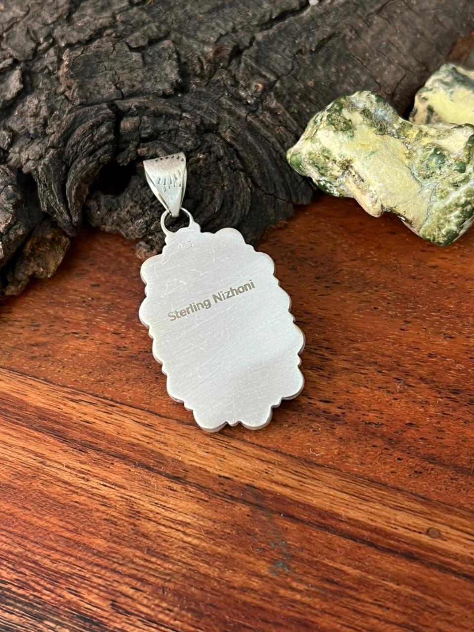 Handmade Sterling Silver Blue Kingman Turquoise Pendant "Signed Nizhoni"