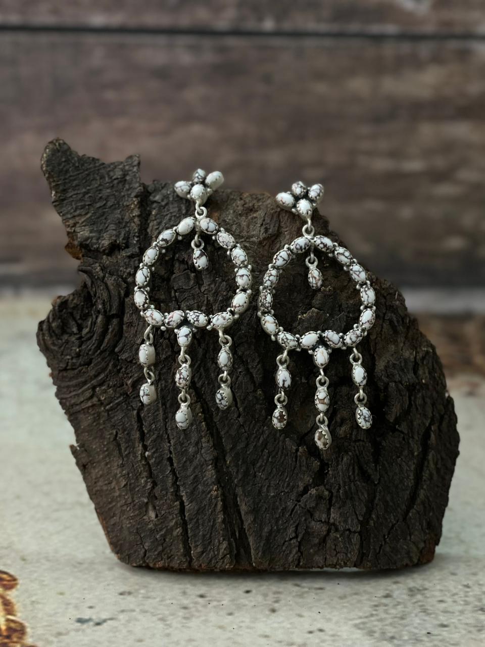 Handmade Sterling Silver Wildhorse Magnesite Post Dangle Earrings "Signed Nizhoni"