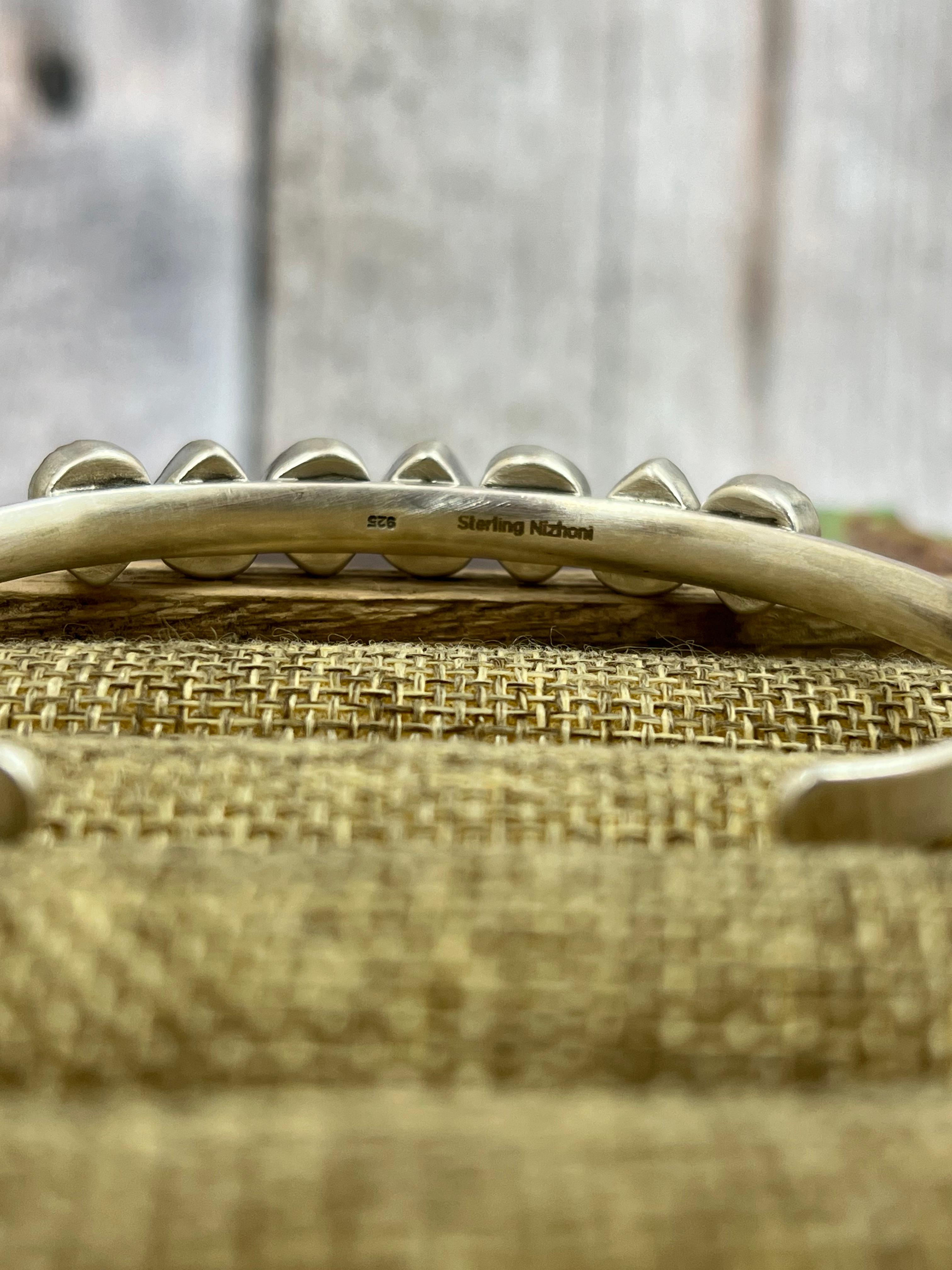 Handmade Sterling Silver Peacock Dahlia Cuff Bracelet with Signed Nizhoni