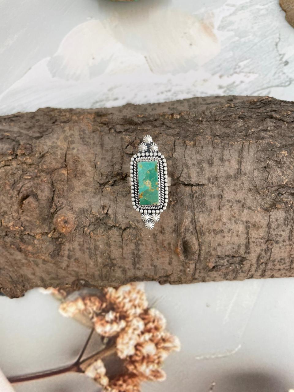 Handmade Sterling Silver Kingman Turquoise Adjustable Ring "Signed Nizhoni"