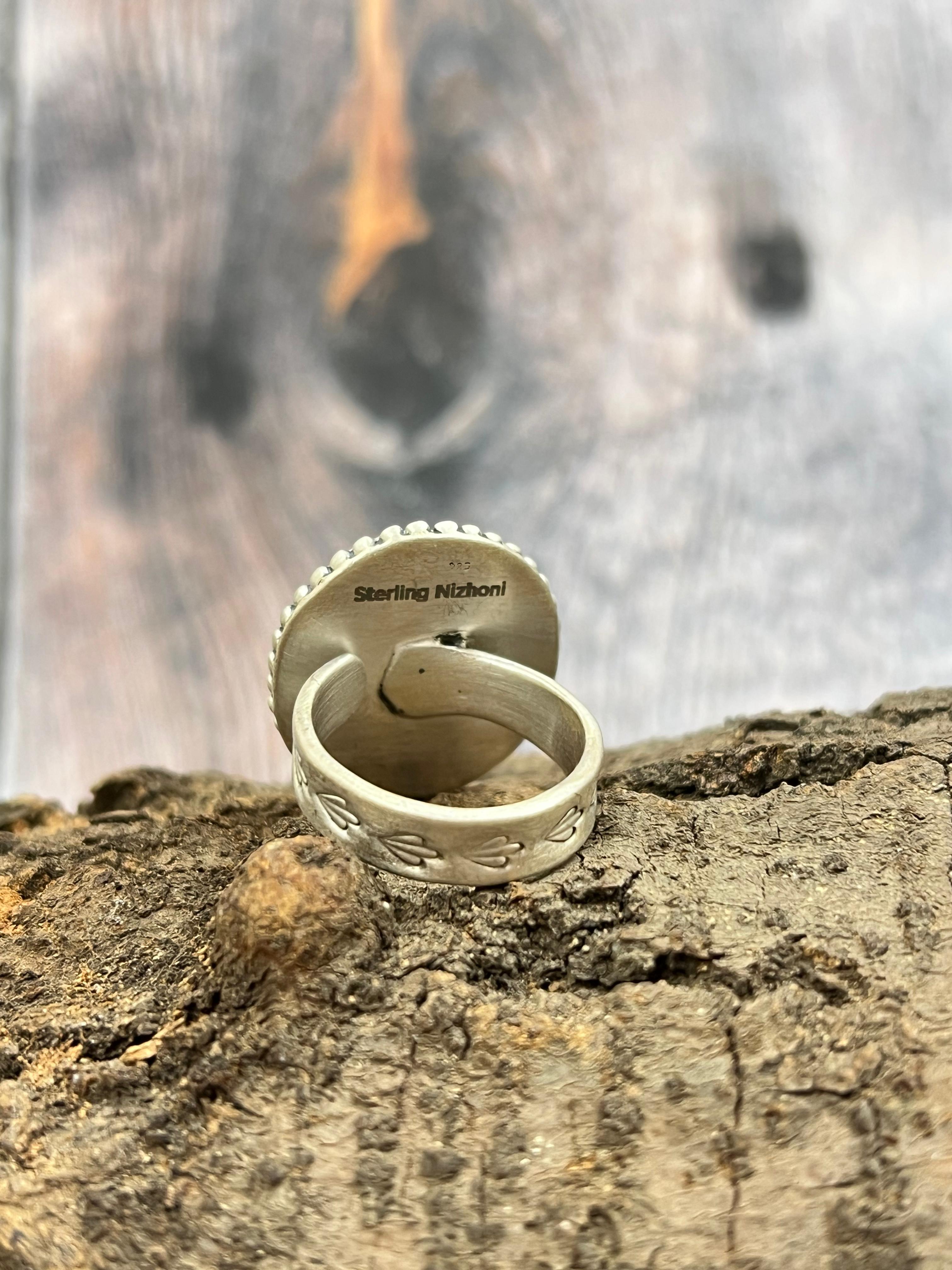 Handmade Sterling Silver Dahlia Rose Adjustable Ring with Signed Nizhoni