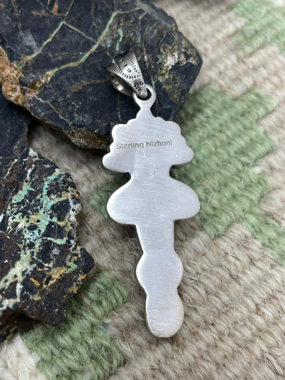 Handmade Sterling Silver Kingman Turquoise Pendant "Signed Nizhoni"