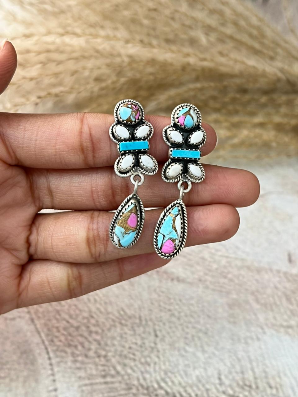 Handmade Sterling Silver Cotton Candy Post Dangle Earrings "Signed Nizhoni"
