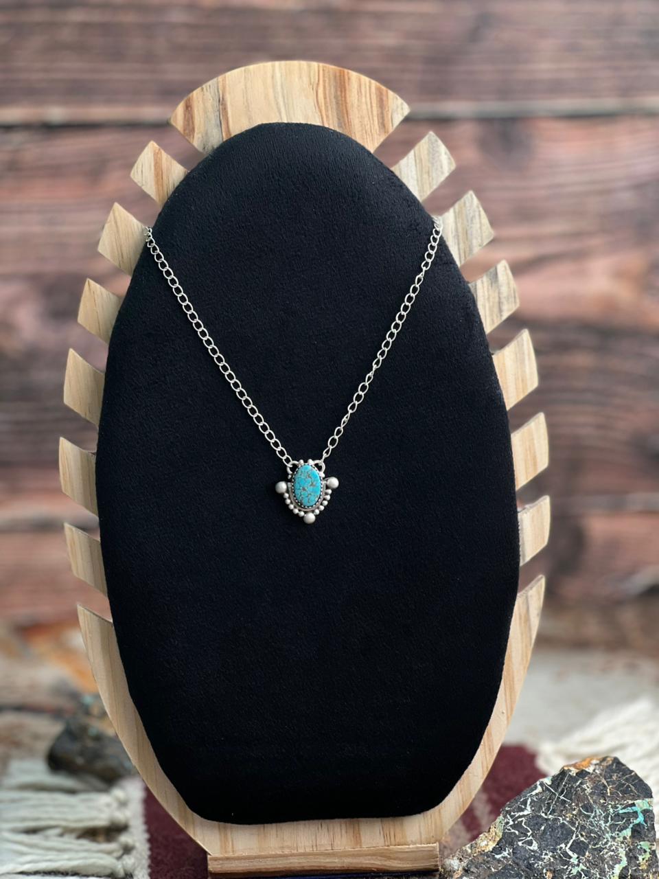 Handmade Sterling Silver Number 8 Turquoise Necklace "Signed Nizhoni"