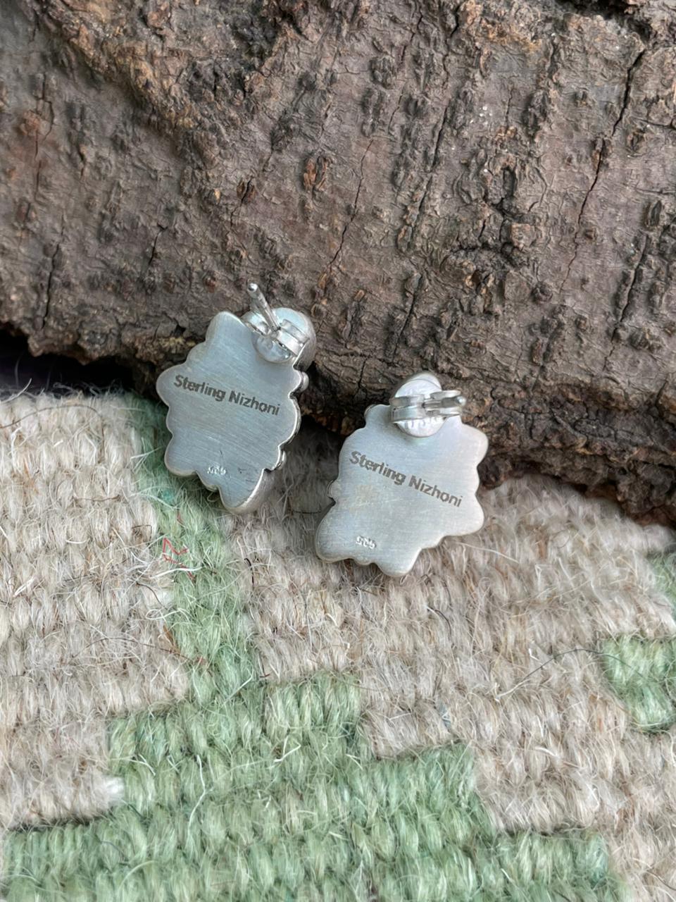 Handmade Sterling Silver Wildhorse Magnesite Post Studs Earrings "Signed Nizhoni"