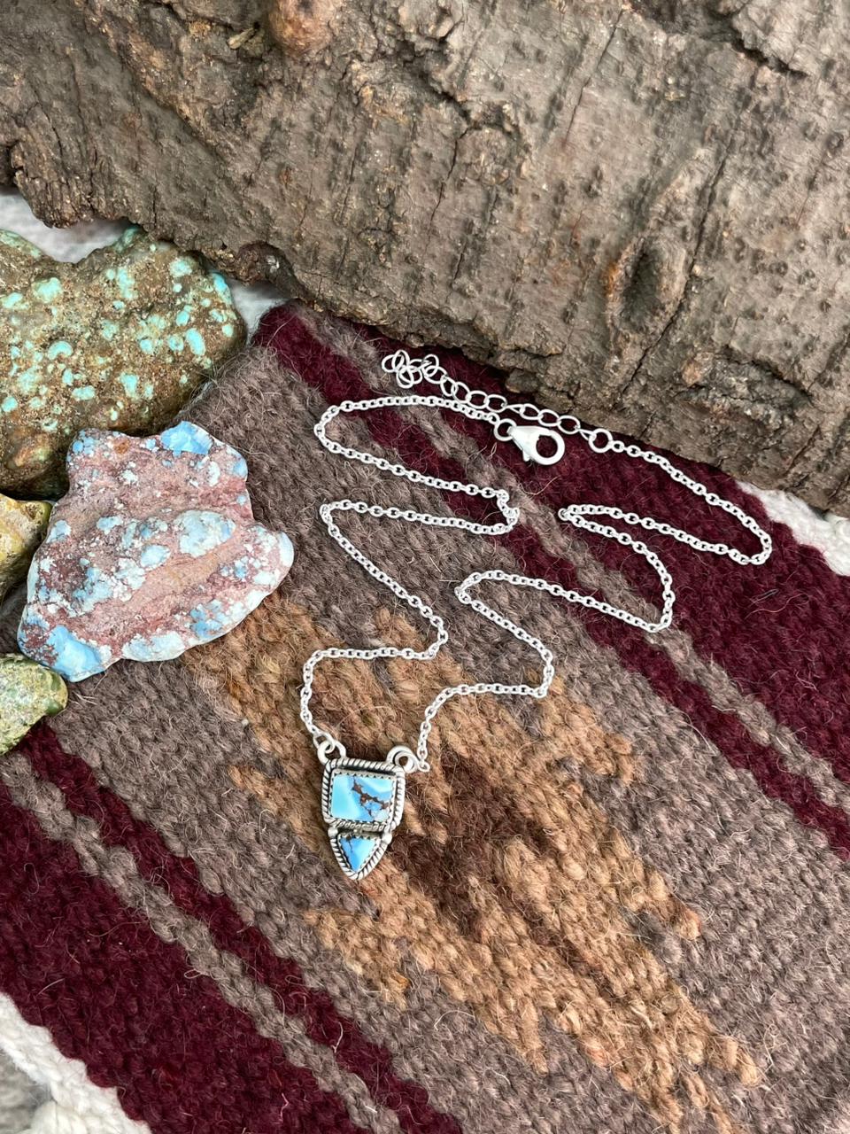 Handmade Sterling Silver Golden Hills Turquoise Necklace "Signed Nizhoni"