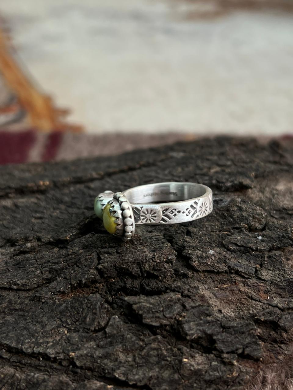 Handmade Sterling Silver Palomino Turquoise Ring "Signed Nizhoni"